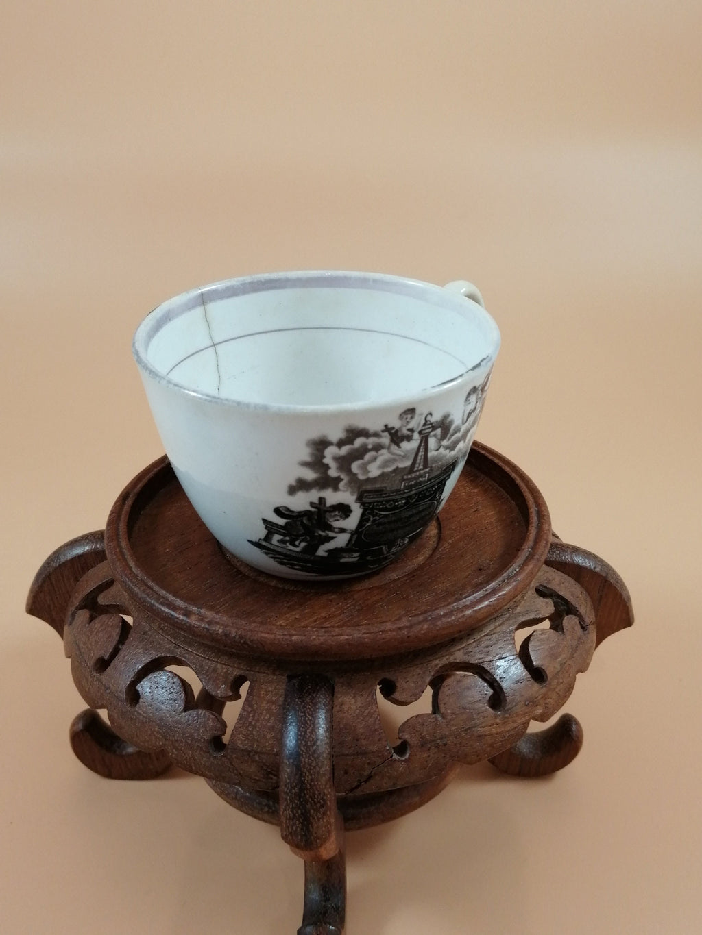 Antique Princess Charlotte Memorial Tea Cup & Saucer: 1817 Staffordshire Mourning Ware