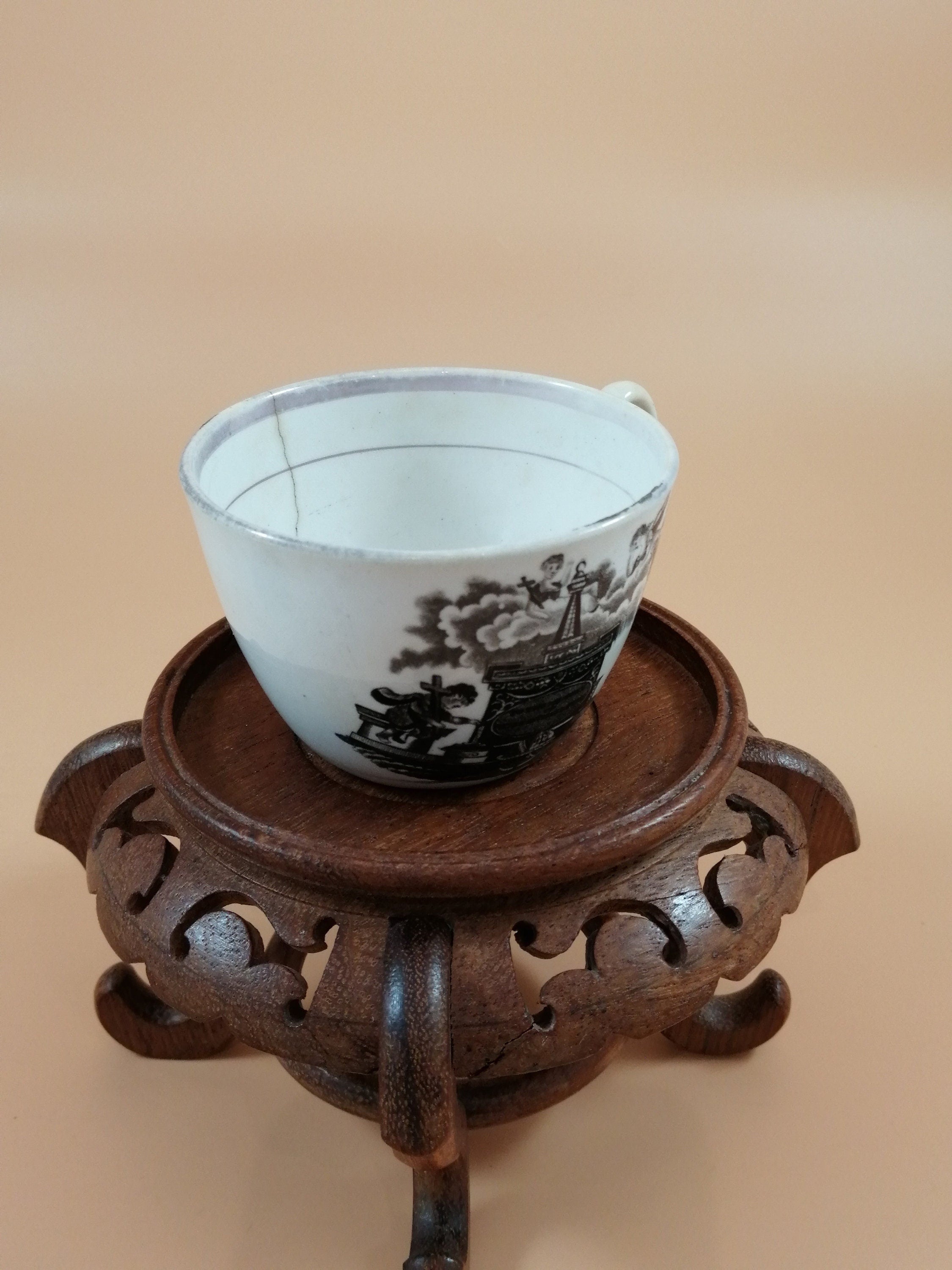 Antique Princess Charlotte Memorial Tea Cup & Saucer: 1817 Staffordshire Mourning Ware