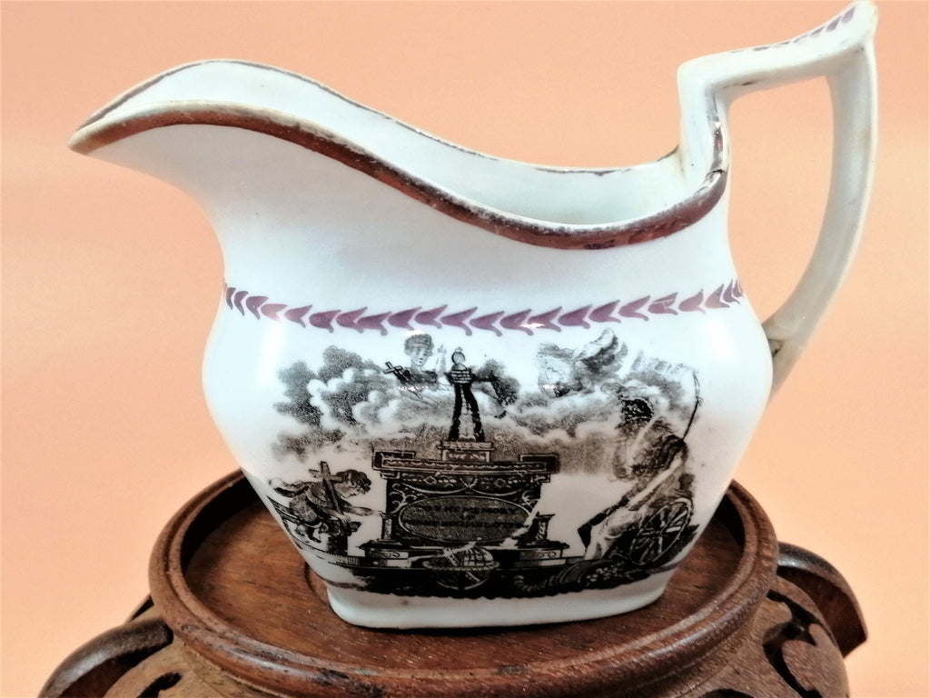 Antique 1817 Princess Charlotte Lustreware Jug: Staffordshire Britannia Mourning Print