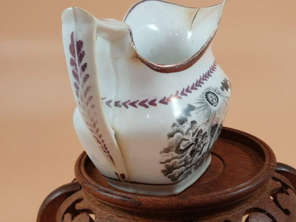 Antique 1817 Princess Charlotte Lustreware Jug: Staffordshire Britannia Mourning Print