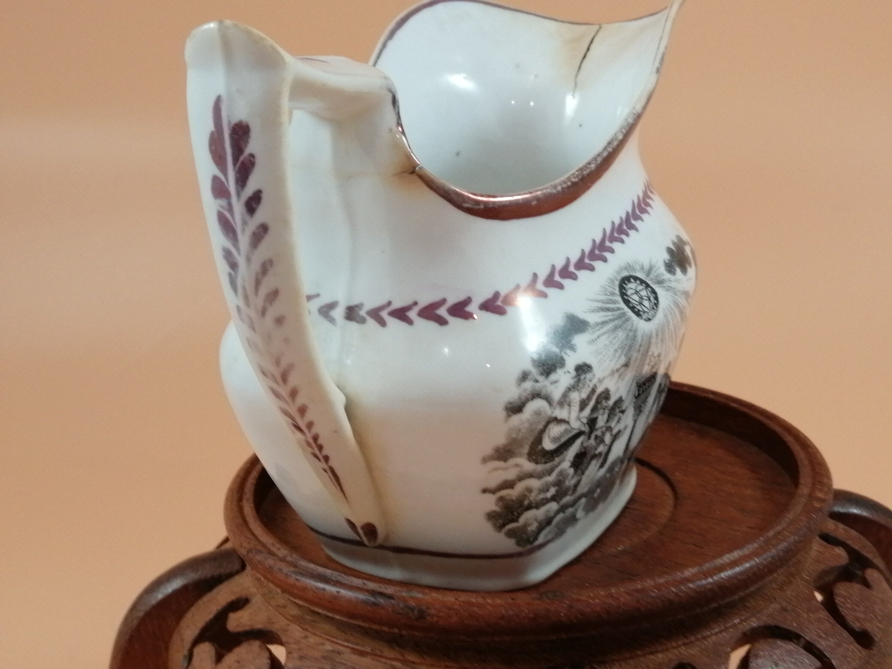 Antique 1817 Princess Charlotte Lustreware Jug: Staffordshire Britannia Mourning Print