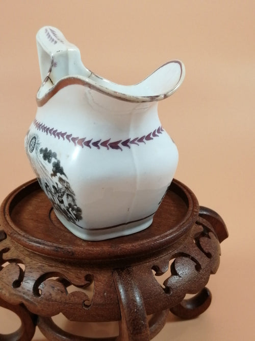 Antique 1817 Princess Charlotte Lustreware Jug: Staffordshire Britannia Mourning Print