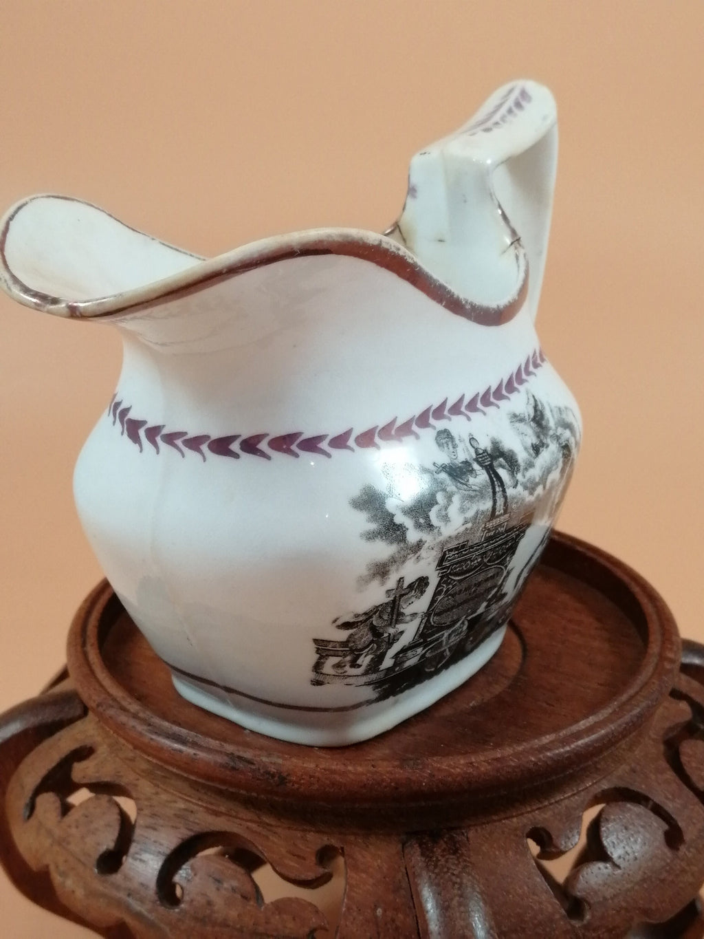 Antique 1817 Princess Charlotte Lustreware Jug: Staffordshire Britannia Mourning Print