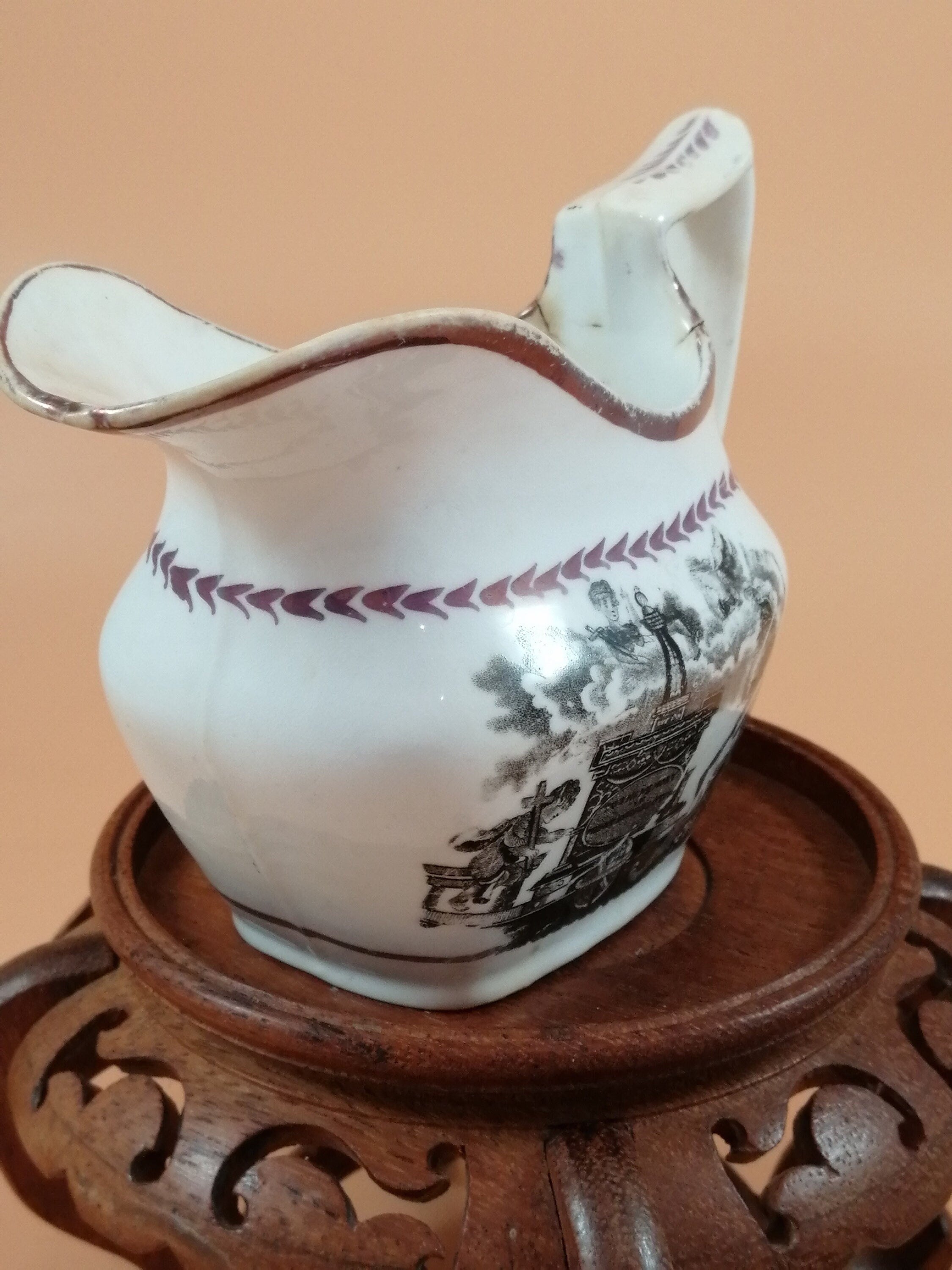 Antique 1817 Princess Charlotte Lustreware Jug: Staffordshire Britannia Mourning Print