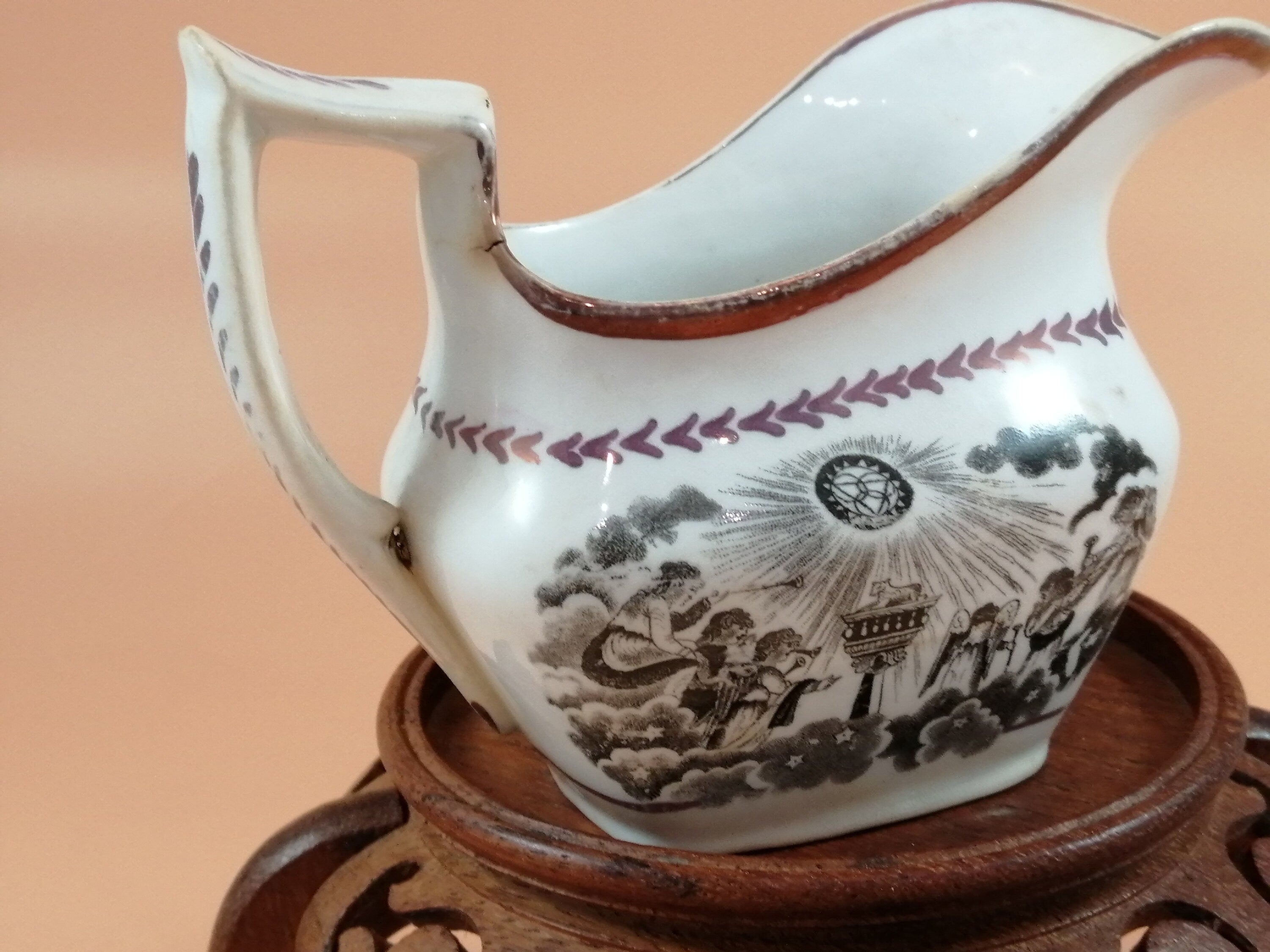 Antique 1817 Princess Charlotte Lustreware Jug: Staffordshire Britannia Mourning Print