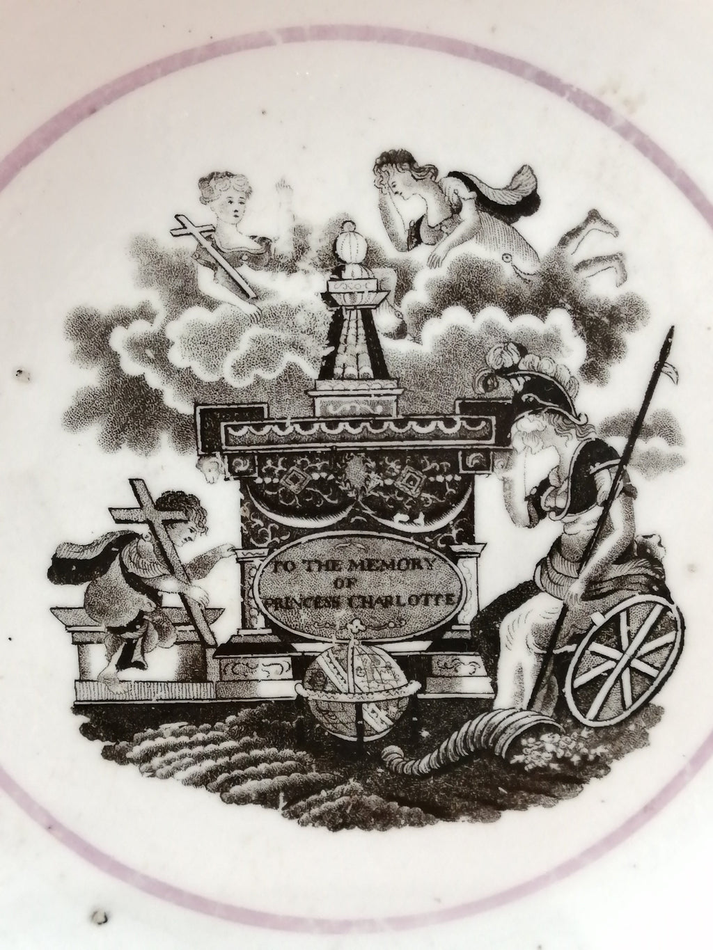 Antique Staffordshire Lustreware Saucer: Princess Charlotte Memorial, 1817