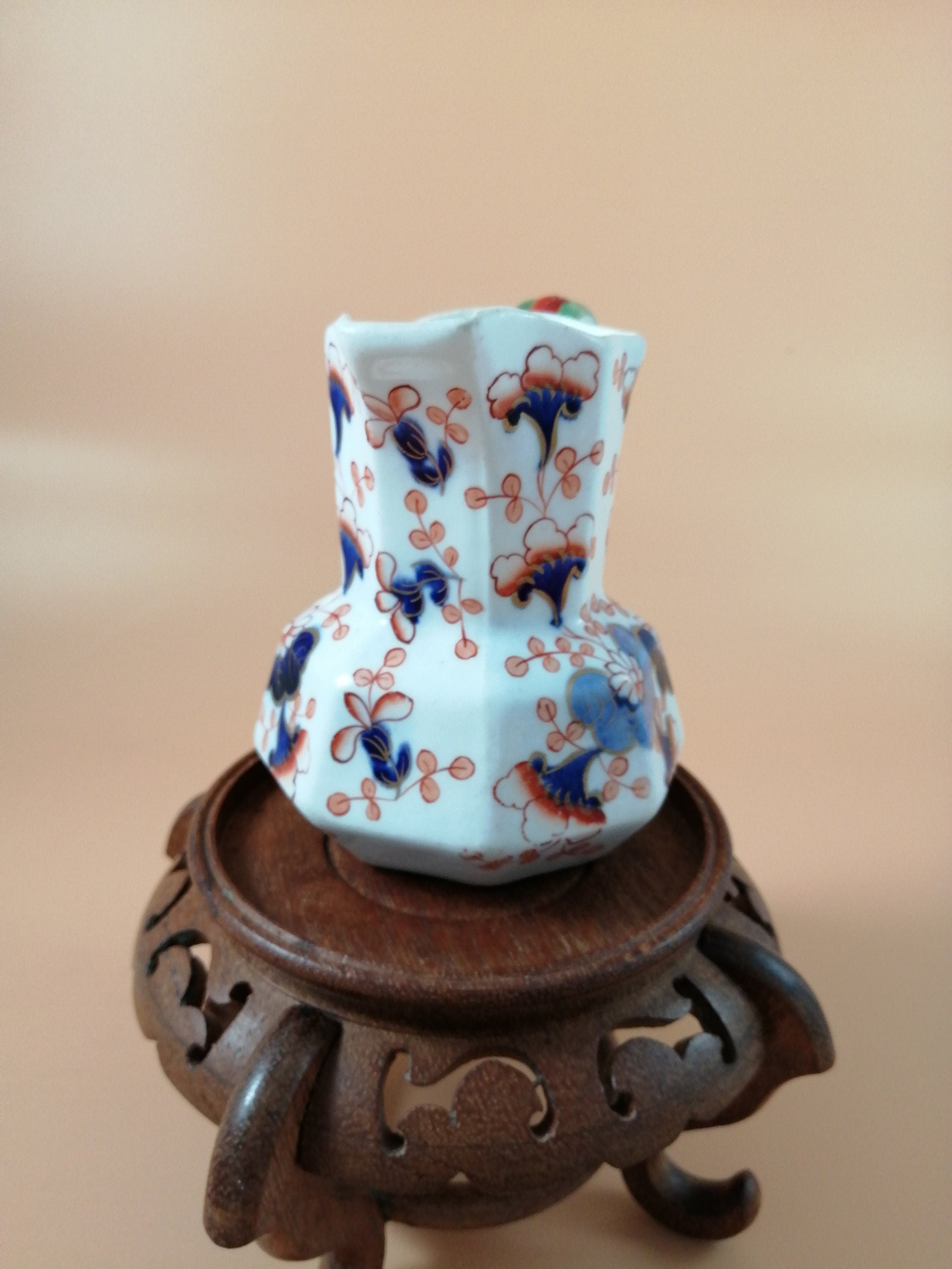Antique Gaudy Welsh Ironstone Jug: Dragon Handle, Floral Decor, c. 1830