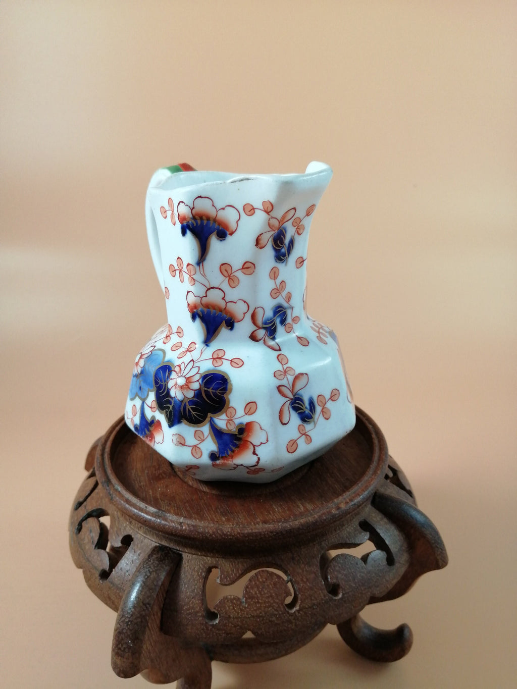 Antique Gaudy Welsh Ironstone Jug: Dragon Handle, Floral Decor, c. 1830