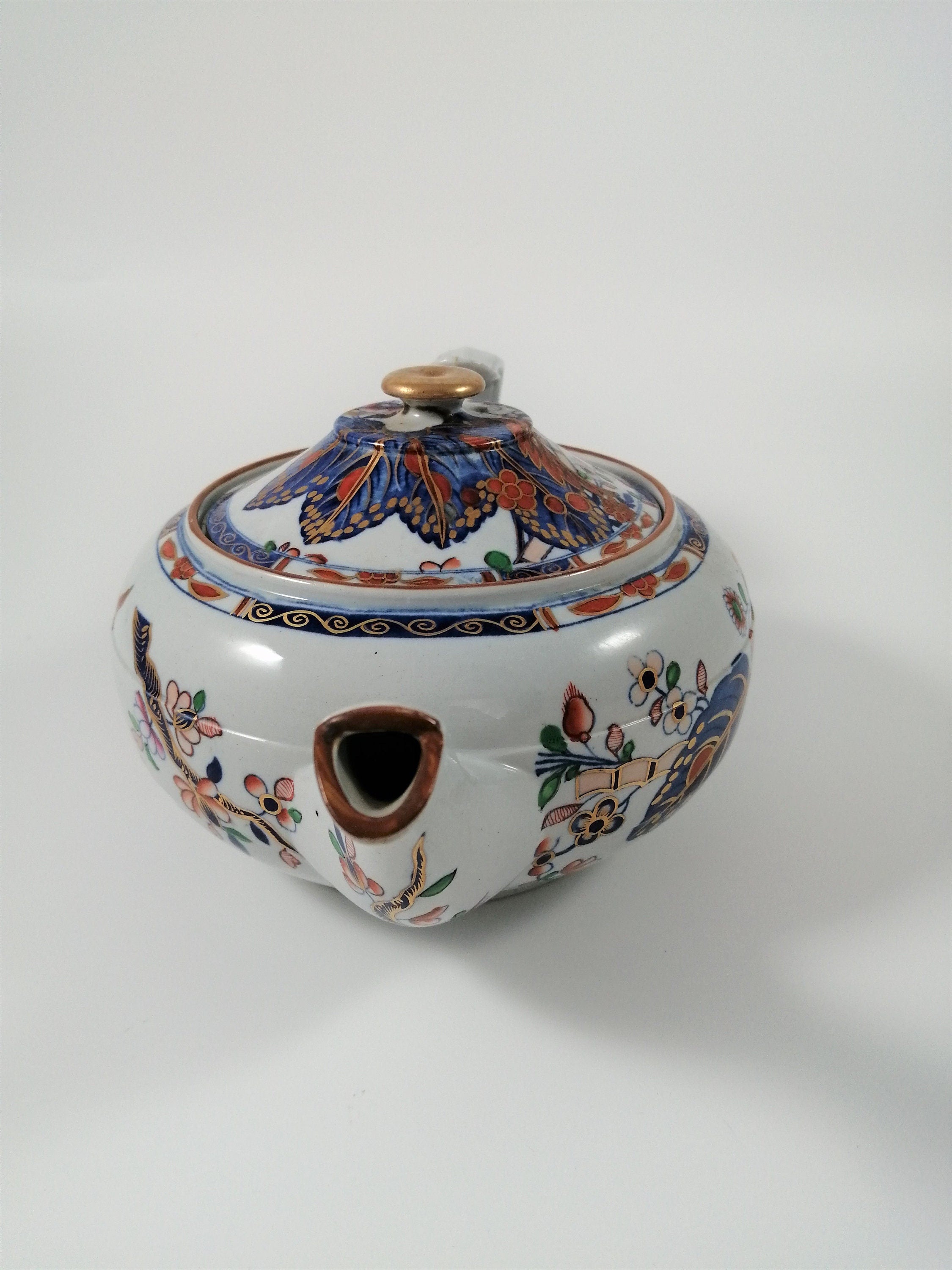 Antique Spode Stone China Teapot: Tobacco Leaf Pattern, c. 1810 Georgian Teaware