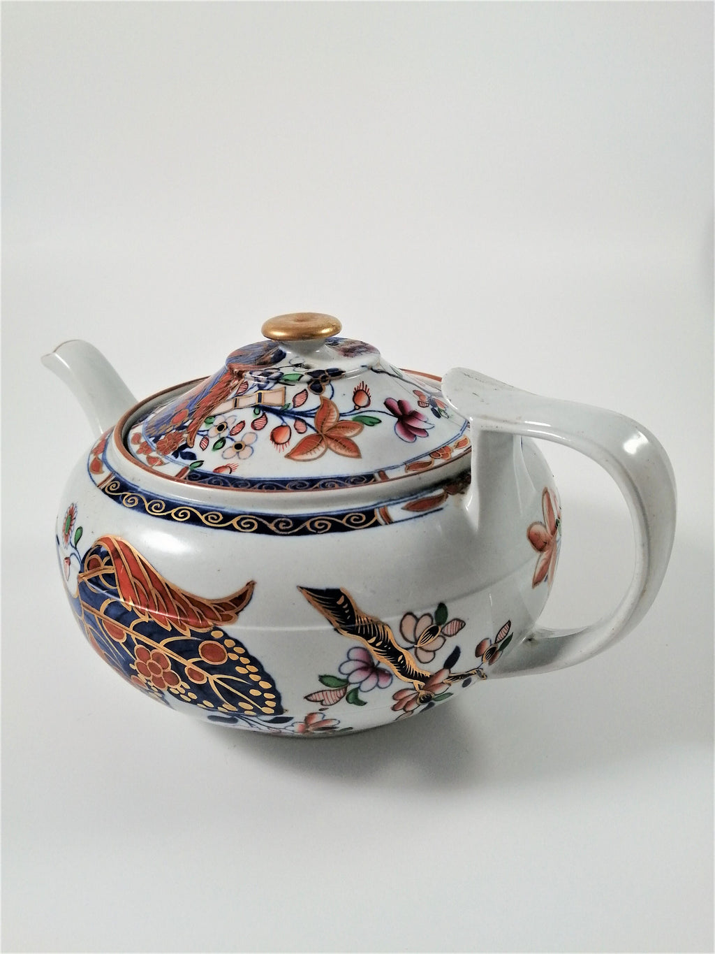 Antique Spode Stone China Teapot: Tobacco Leaf Pattern, c. 1810 Georgian Teaware