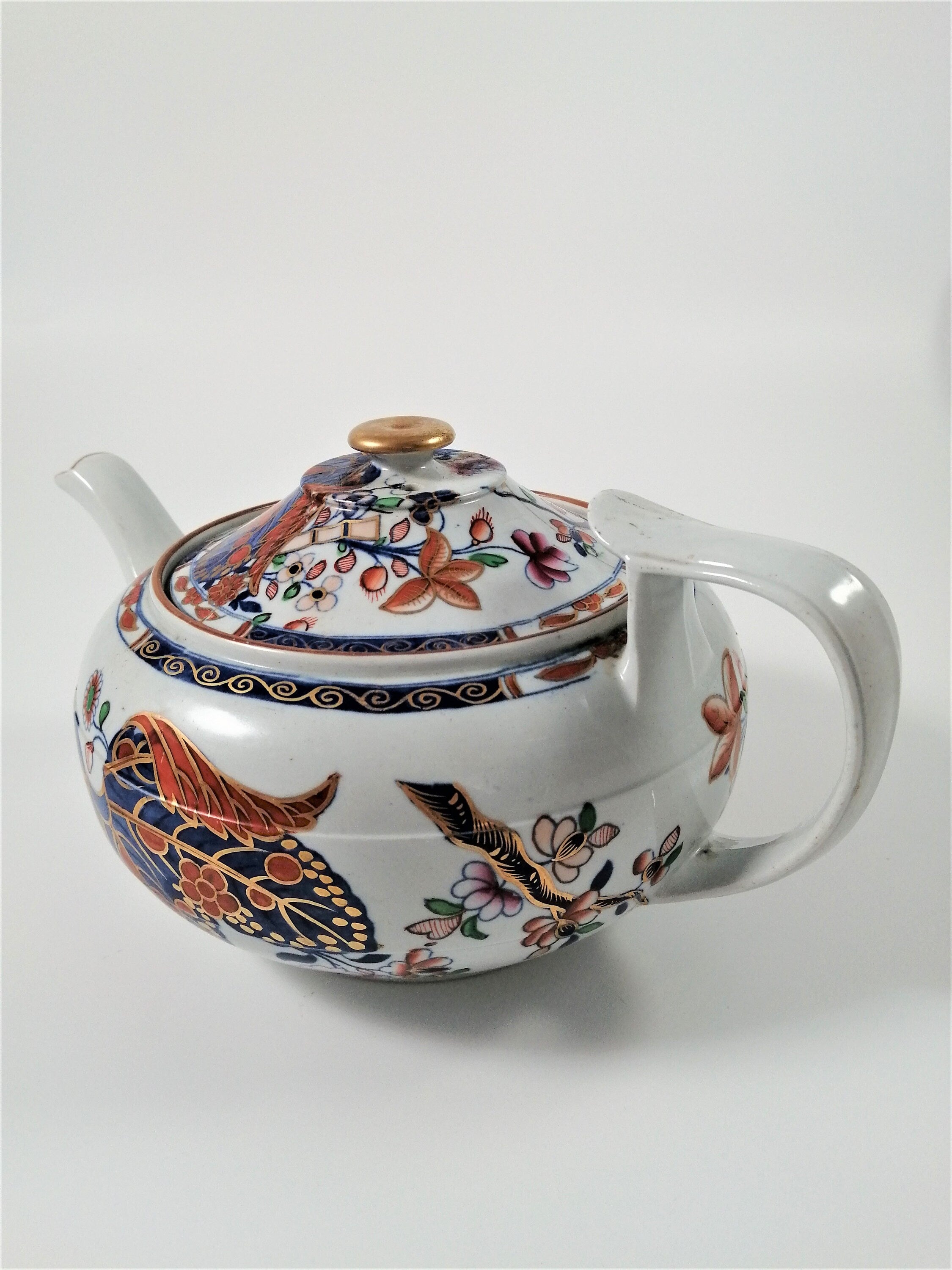 Antique Spode Stone China Teapot: Tobacco Leaf Pattern, c. 1810 Georgian Teaware