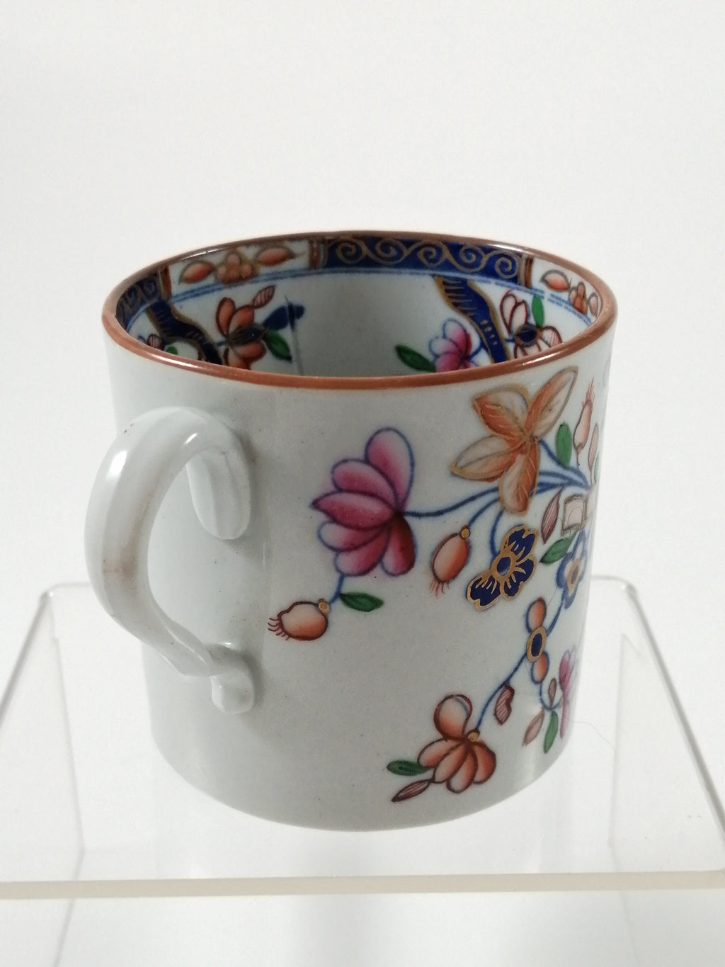 Antique Spode Stone China Coffee Cup & Saucer: Tobacco Leaf Pattern, c. 1810