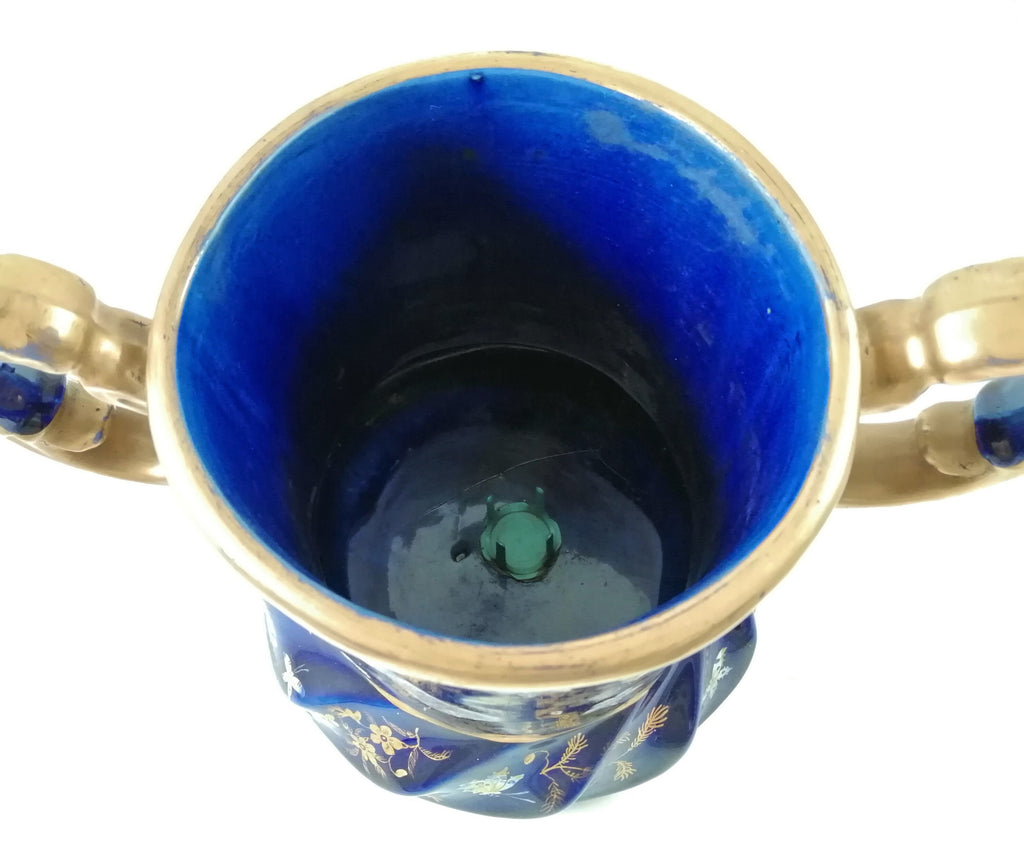 Rare Mason's Ironstone Wine Cooler: Gold Posies & Birds, Cobalt Blue, c. 1820