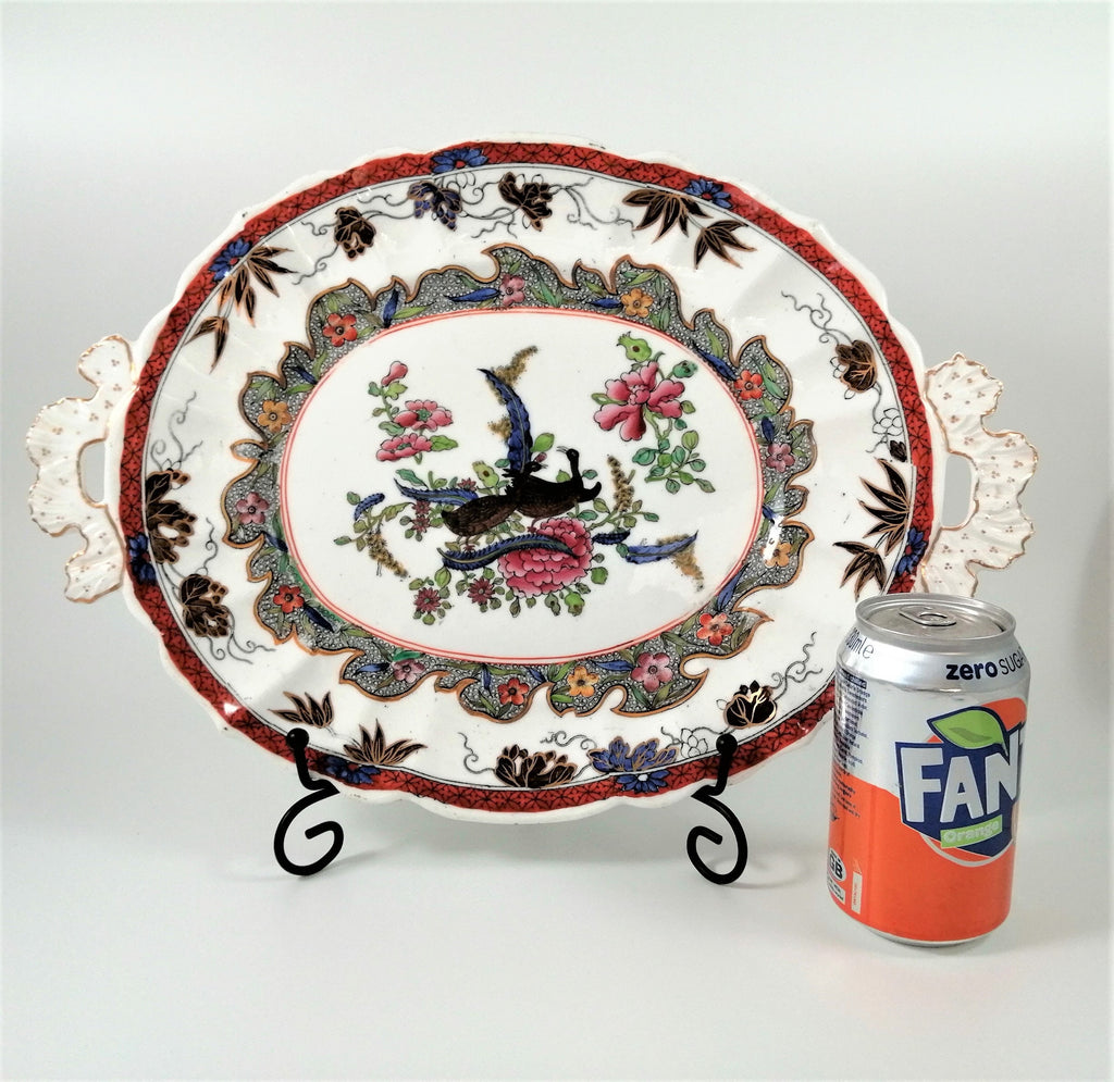 Antique Mason's Ironstone Serving Platter: Hand-Painted Chinoiserie Geese