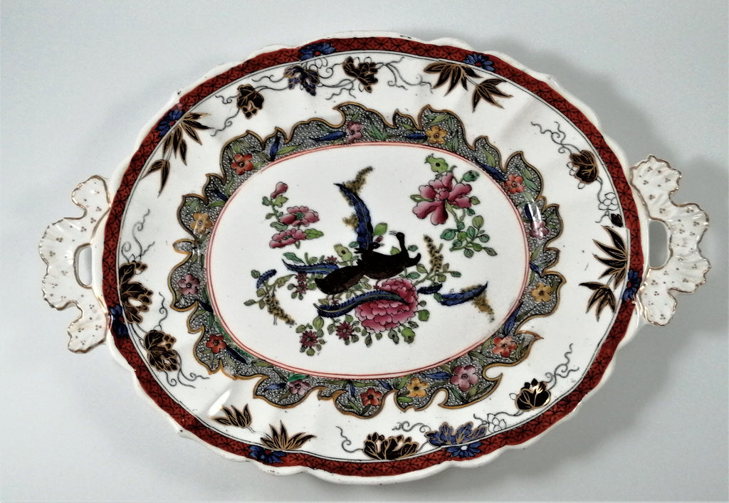 Antique Mason's Ironstone Serving Platter: Hand-Painted Chinoiserie Geese