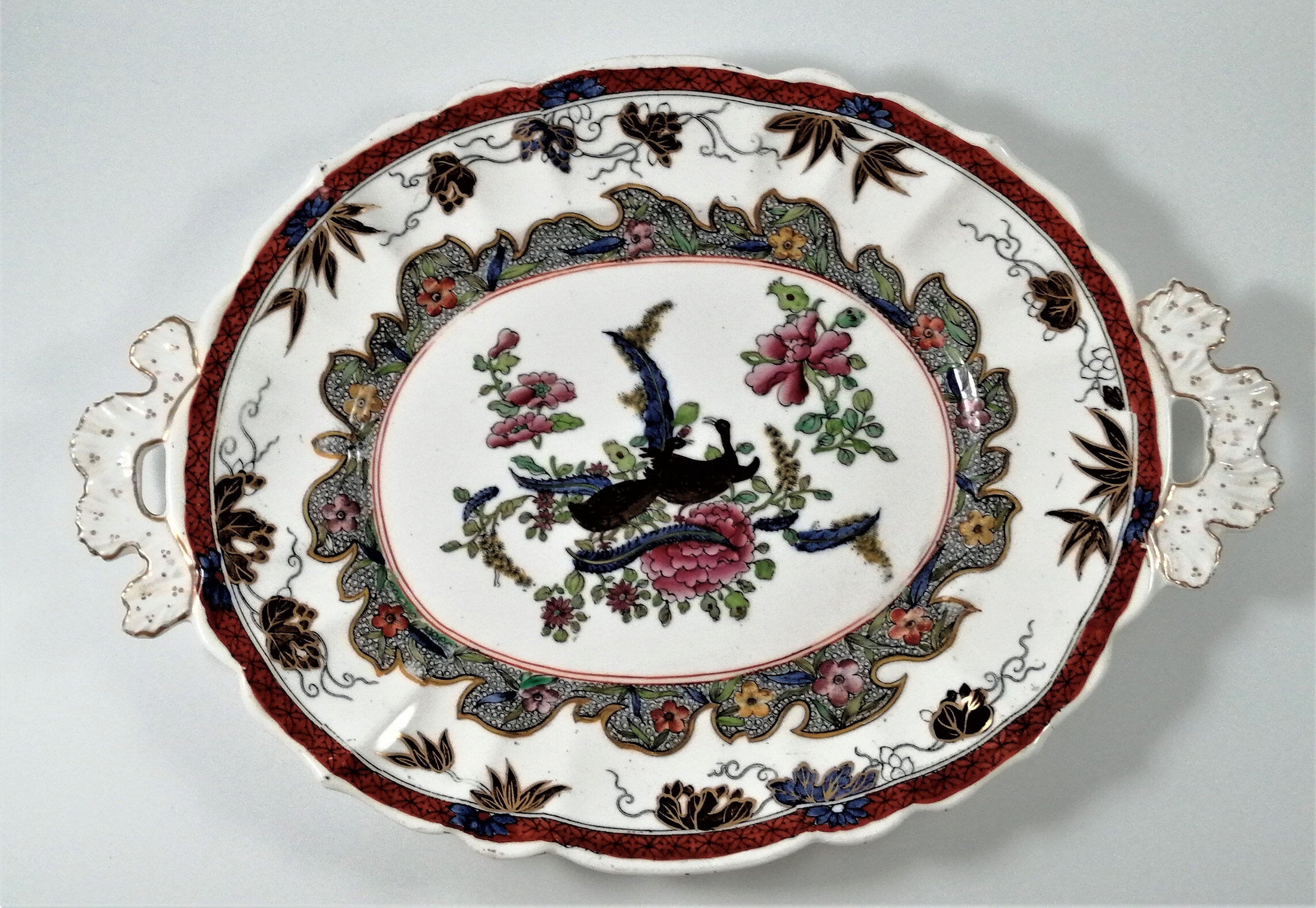Antique Mason's Ironstone Serving Platter: Hand-Painted Chinoiserie Geese