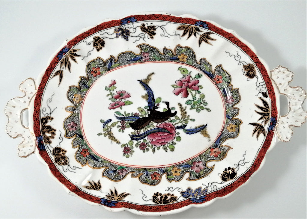 Antique Mason's Ironstone Serving Platter: Hand-Painted Chinoiserie Geese