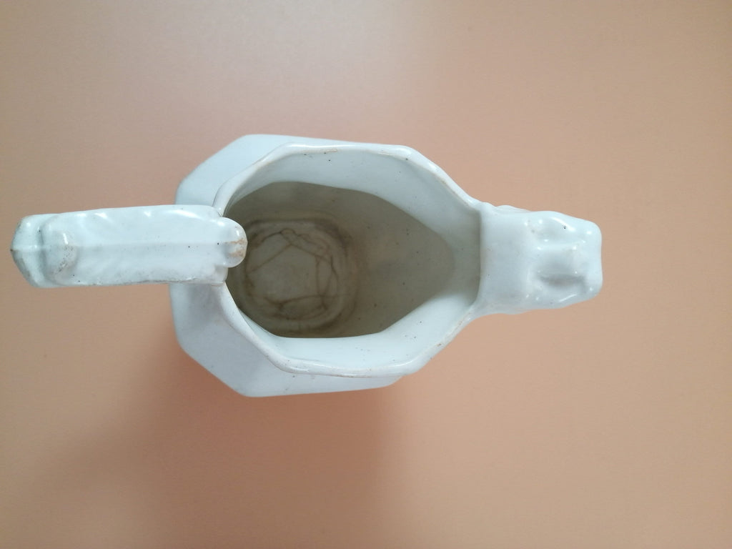 Antique Georgian Porcelain Jug: Lion Head Spout, Lavender Sprigged Figures