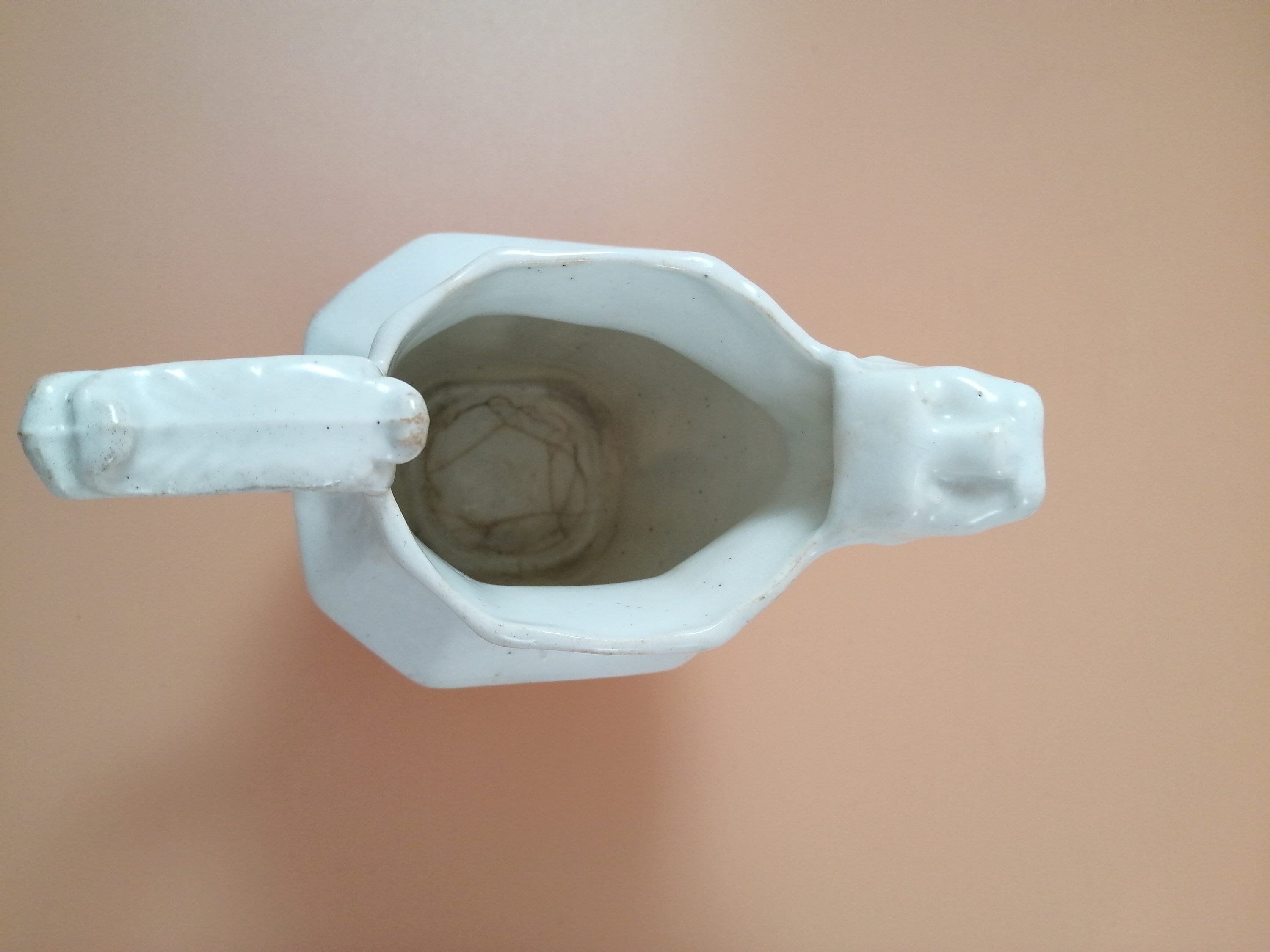 Antique Georgian Porcelain Jug: Lion Head Spout, Lavender Sprigged Figures