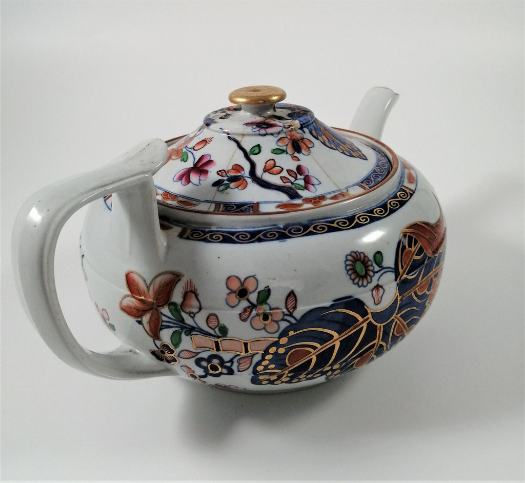 Antique Spode Stone China Teapot: Tobacco Leaf Pattern, c. 1810 Georgian Teaware