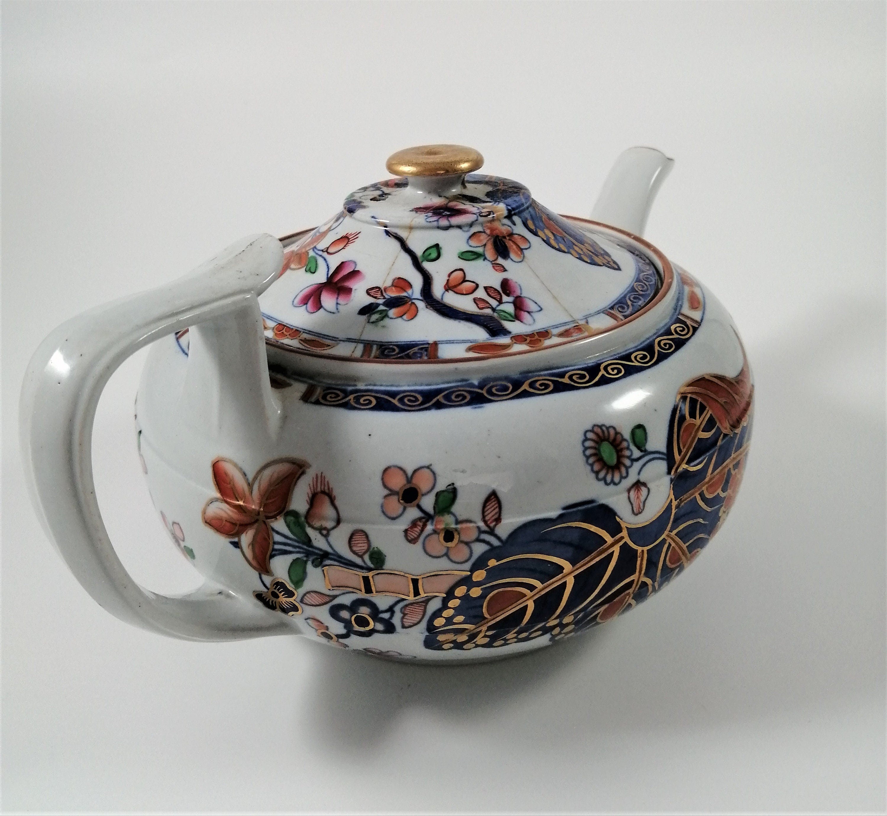 Antique Spode Stone China Teapot: Tobacco Leaf Pattern, c. 1810 Georgian Teaware