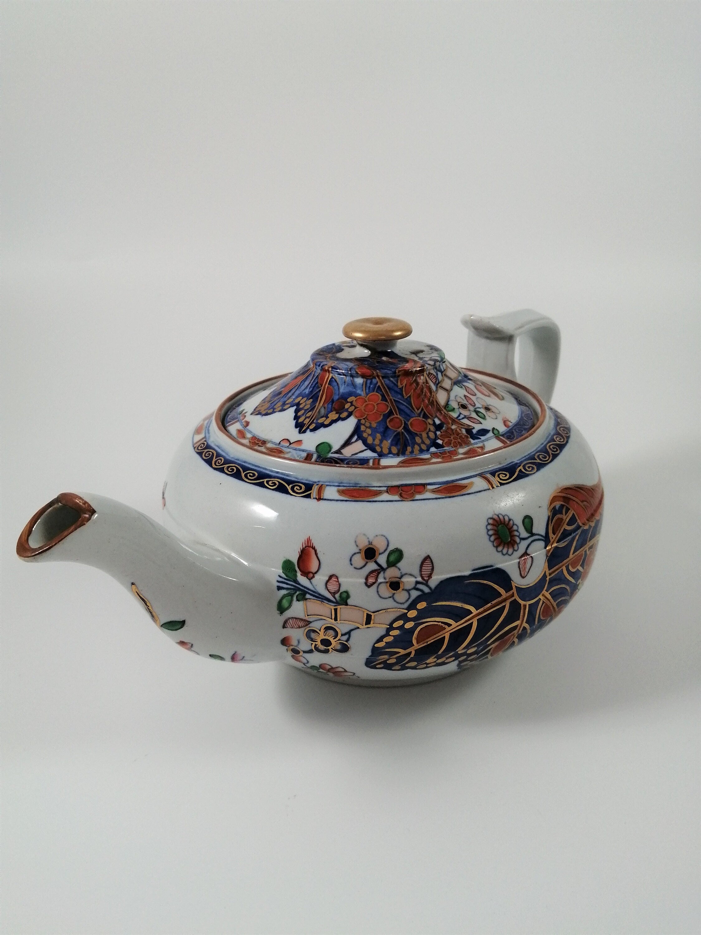 Antique Spode Stone China Teapot: Tobacco Leaf Pattern, c. 1810 Georgian Teaware