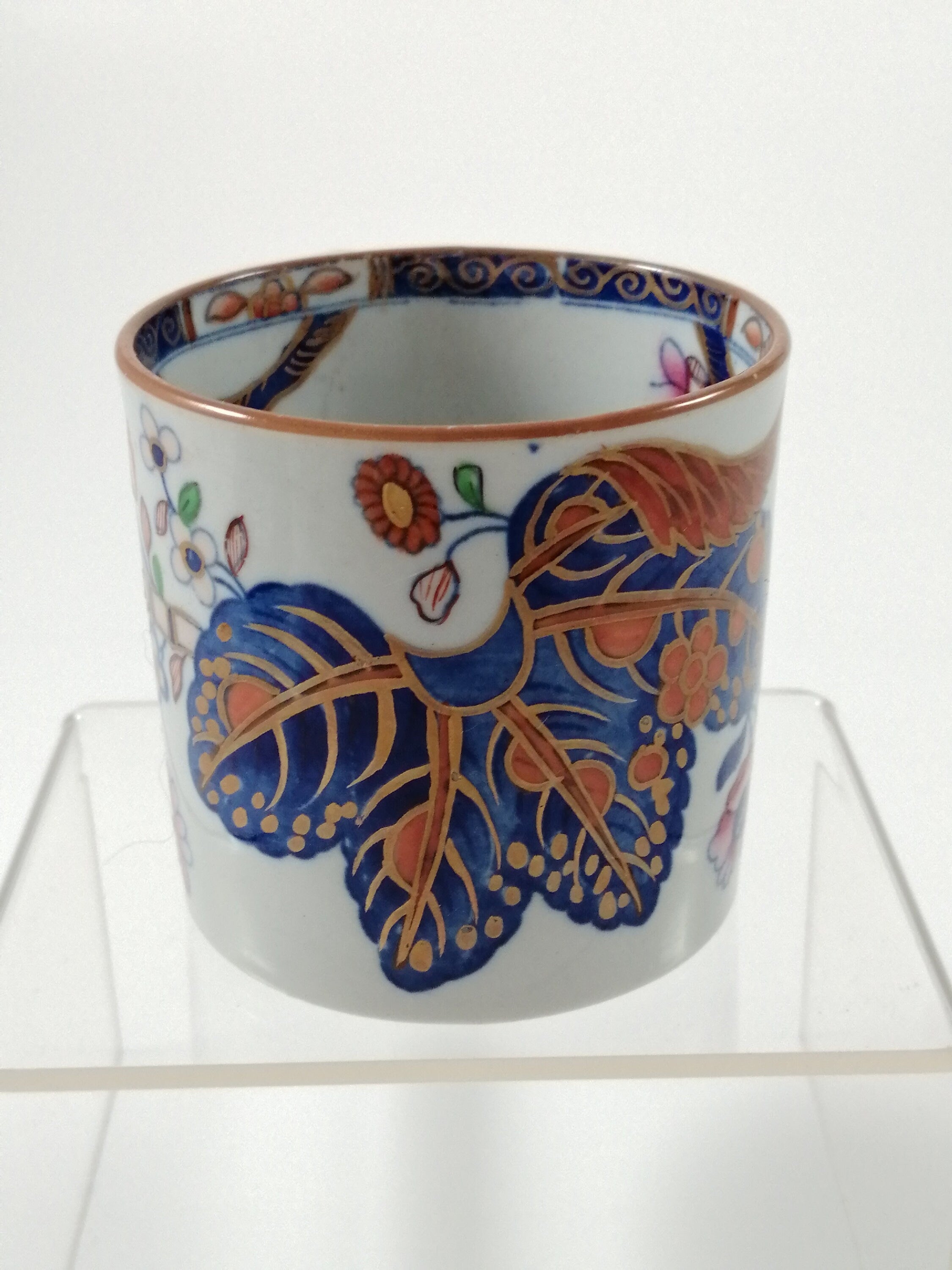 Antique Spode Stone China Coffee Cup & Saucer: Tobacco Leaf Pattern, c. 1810