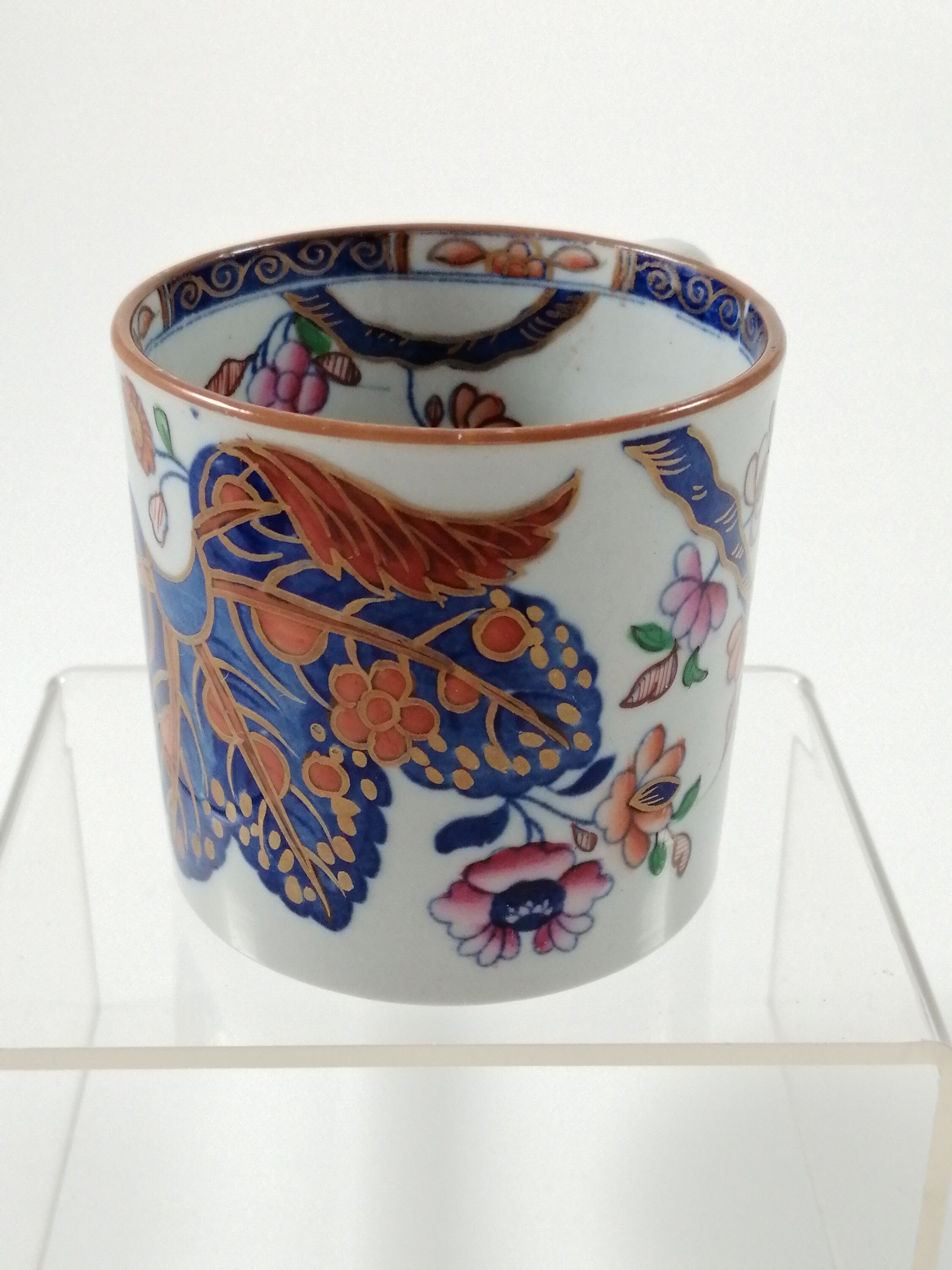 Antique Spode Stone China Coffee Cup & Saucer: Tobacco Leaf Pattern, c. 1810