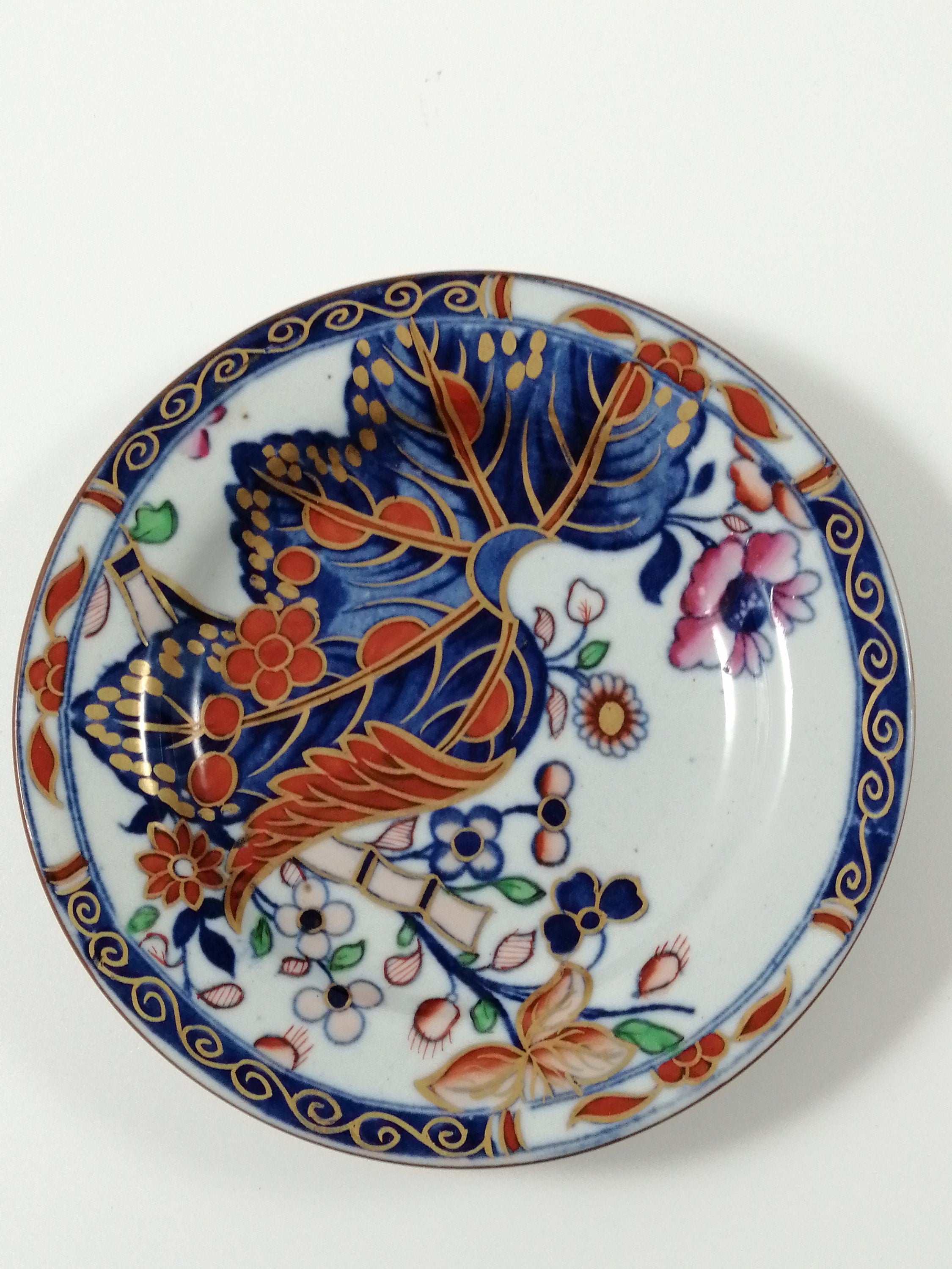 Antique Spode Stone China Coffee Cup & Saucer: Tobacco Leaf Pattern, c. 1810