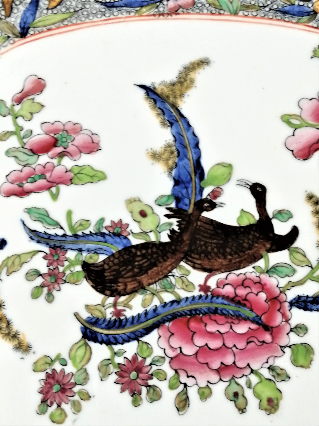 Antique Mason's Ironstone Serving Platter: Hand-Painted Chinoiserie Geese