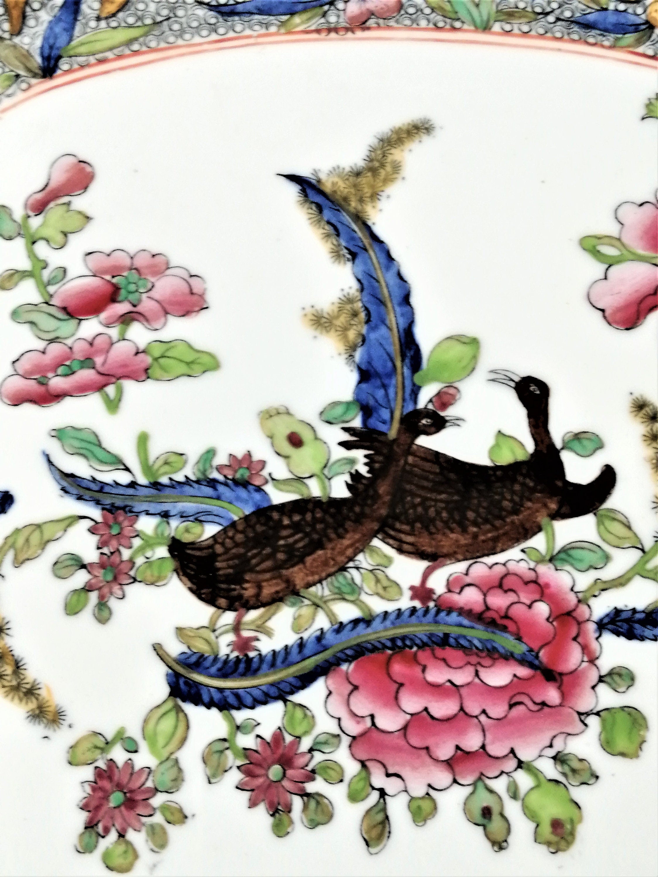 Antique Mason's Ironstone Serving Platter: Hand-Painted Chinoiserie Geese