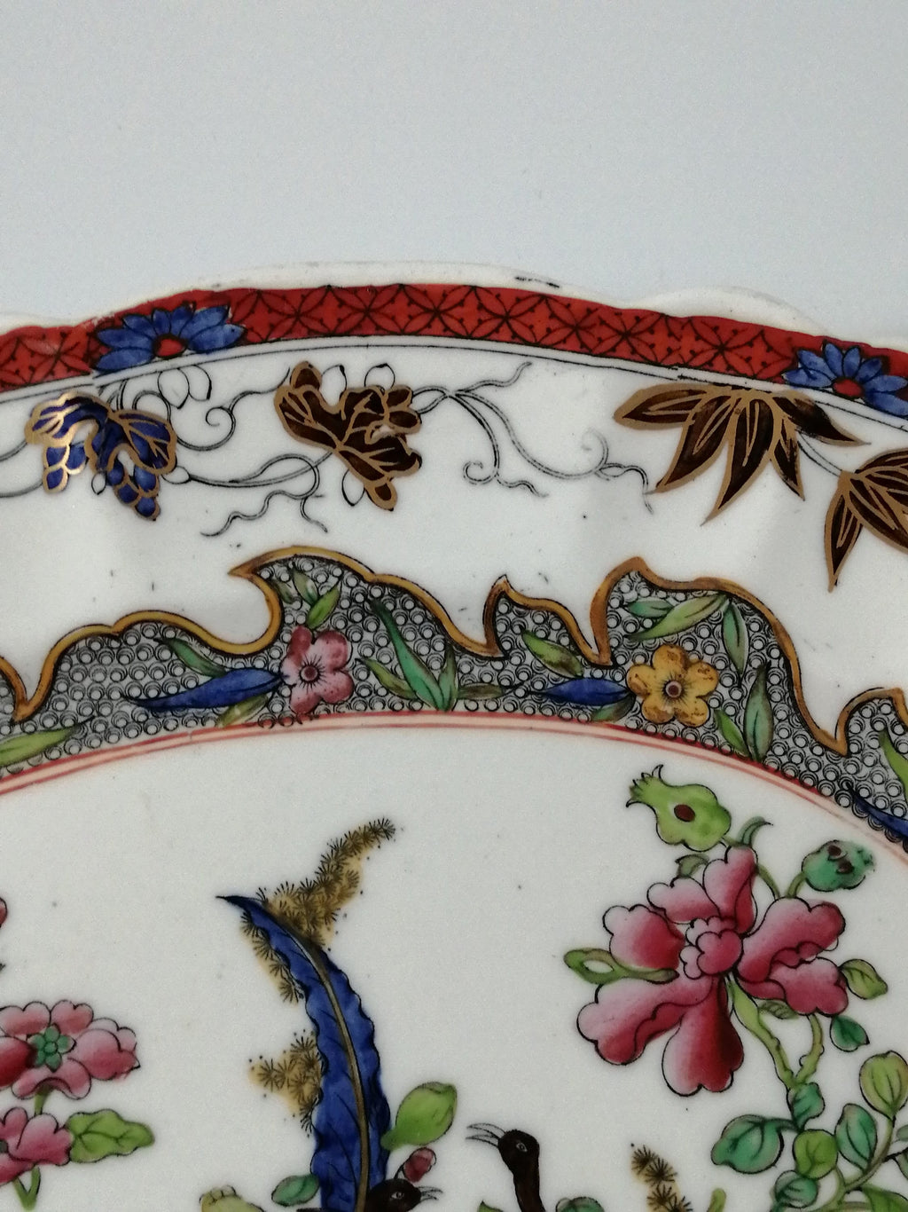 Antique Mason's Ironstone Serving Platter: Hand-Painted Chinoiserie Geese
