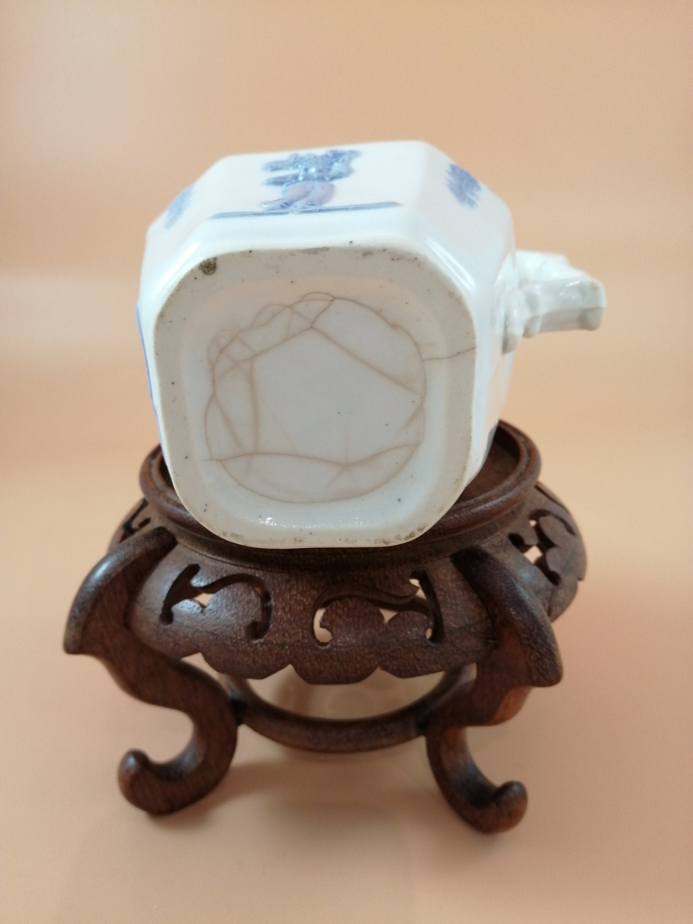 Antique Georgian Porcelain Jug: Lion Head Spout, Lavender Sprigged Figures