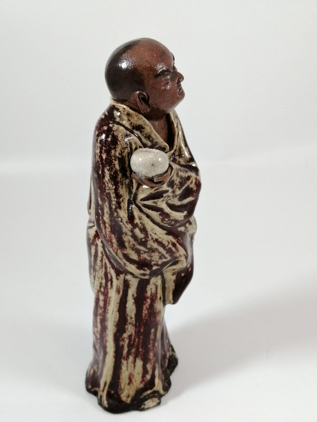 Antique Shiwan Ware Monk Figurine: Hand-Sculpted Chinese Pottery, Jun Glaze