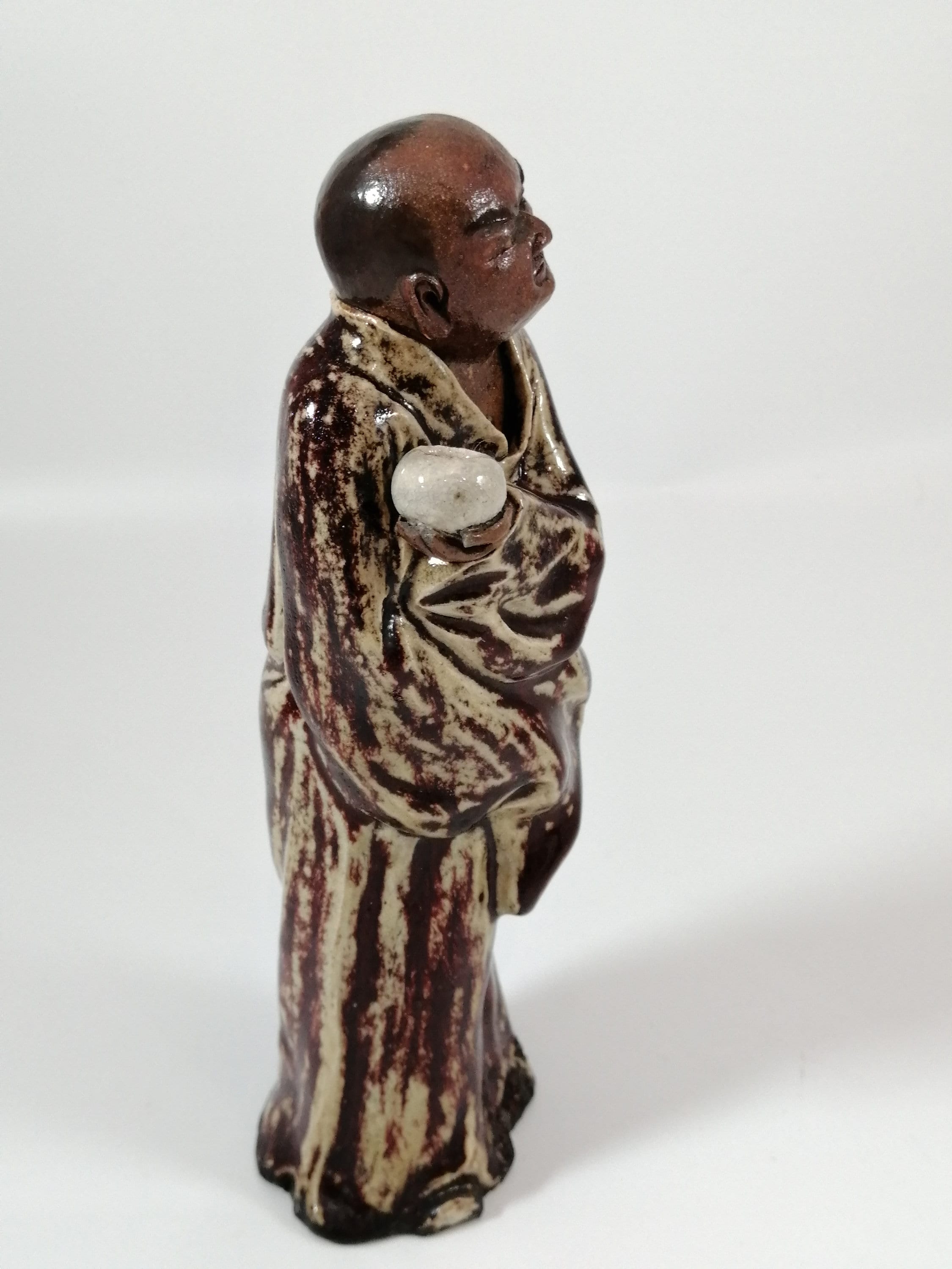 Antique Shiwan Ware Monk Figurine: Hand-Sculpted Chinese Pottery, Jun Glaze