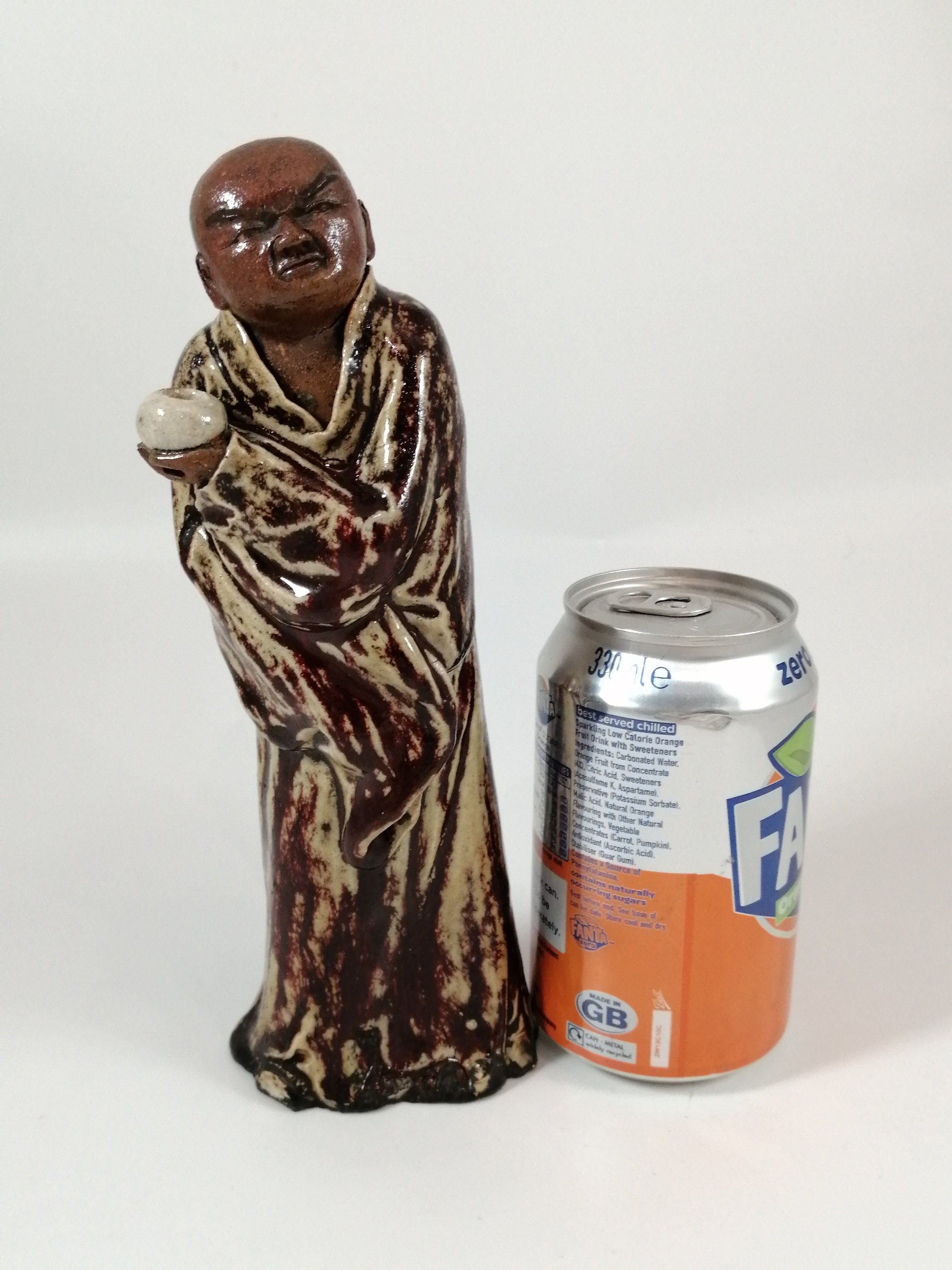 Antique Shiwan Ware Monk Figurine: Hand-Sculpted Chinese Pottery, Jun Glaze