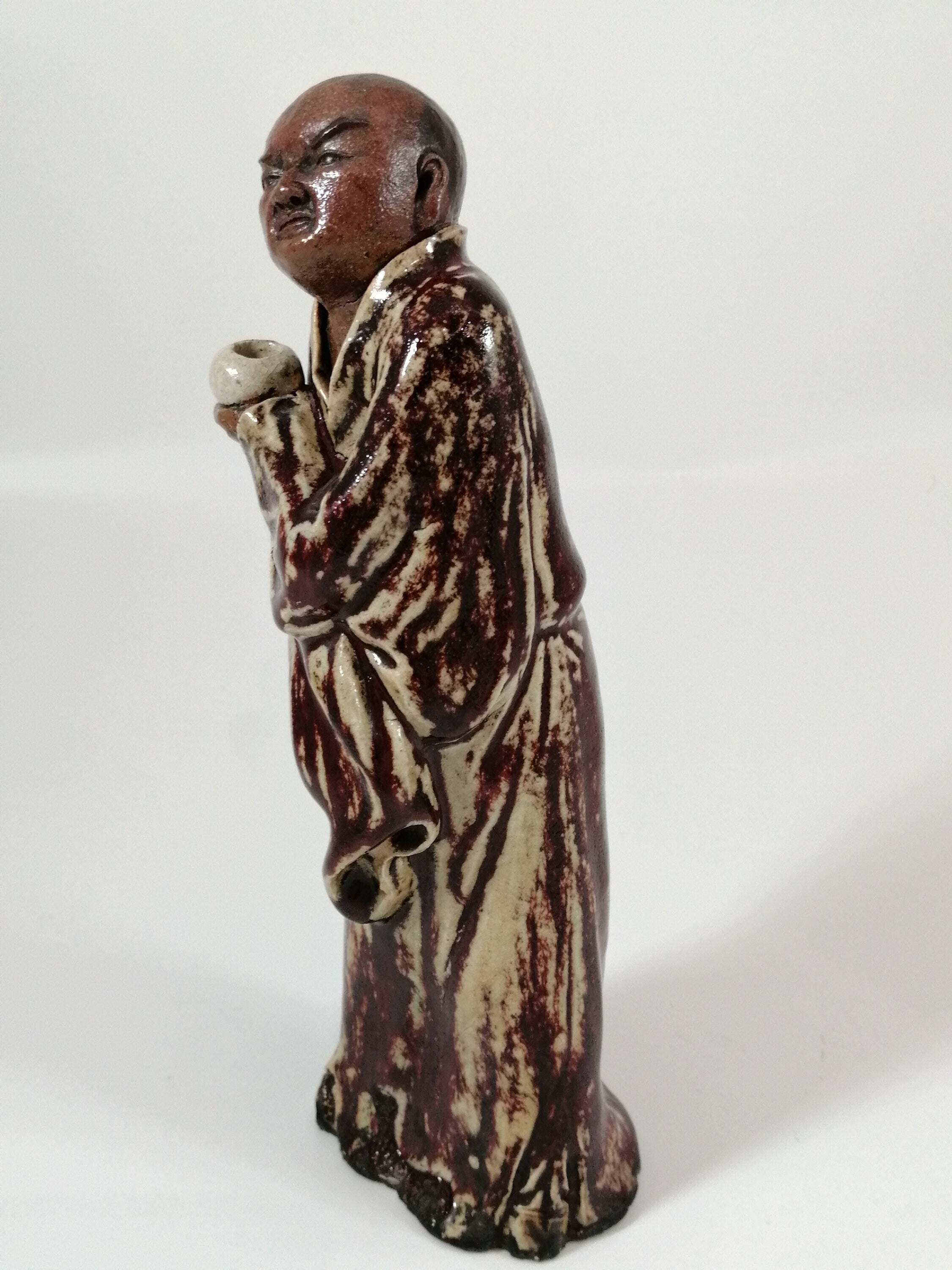 Antique Shiwan Ware Monk Figurine: Hand-Sculpted Chinese Pottery, Jun Glaze