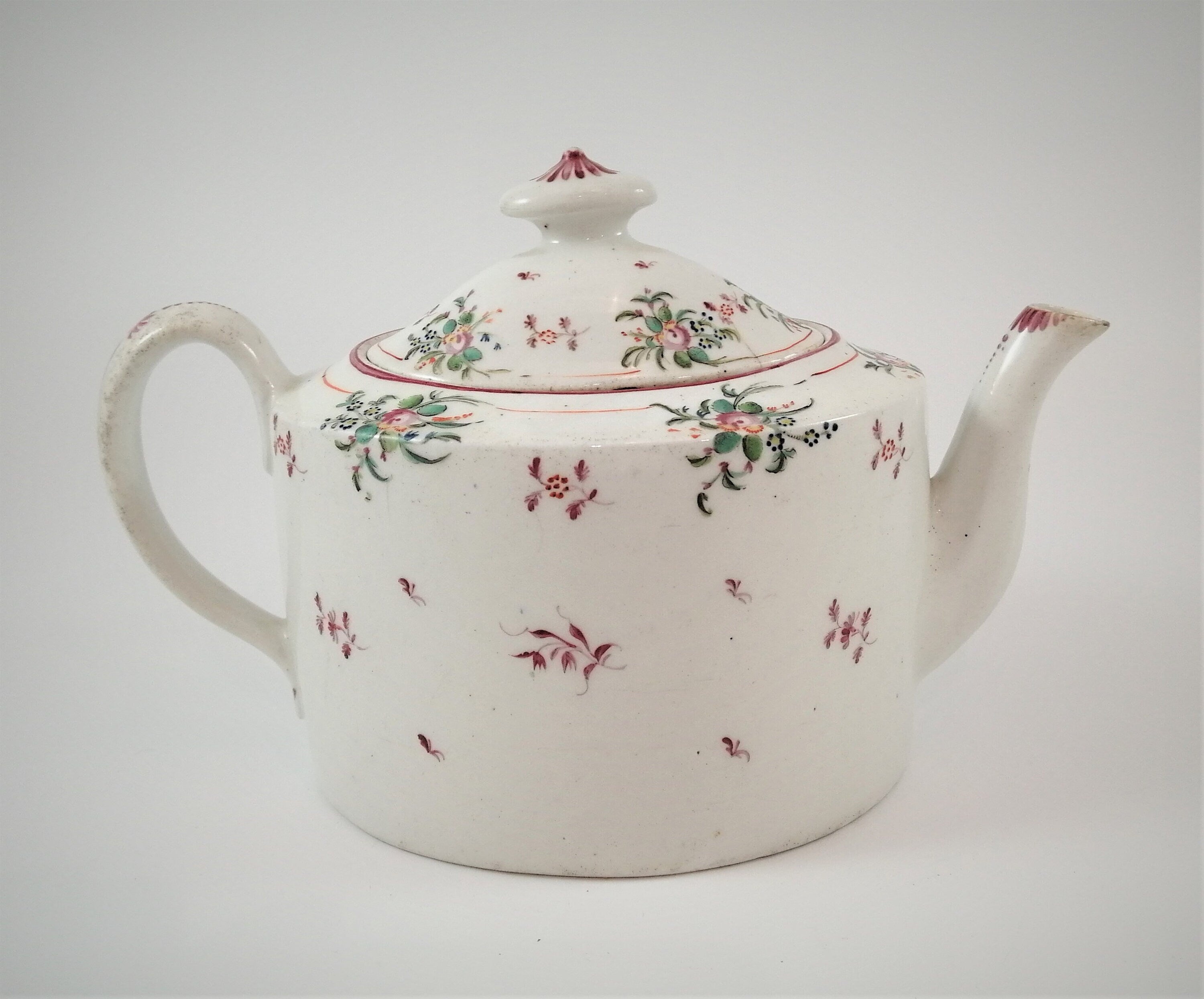 Antique New Hall Porcelain Teapot: George III Floral Teaware, Pattern 376