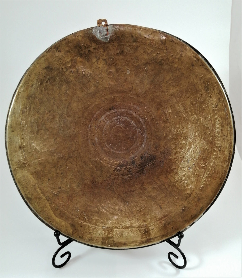 Antique Benares Brass Tray: 19th Century Indian Floral Horse Motif