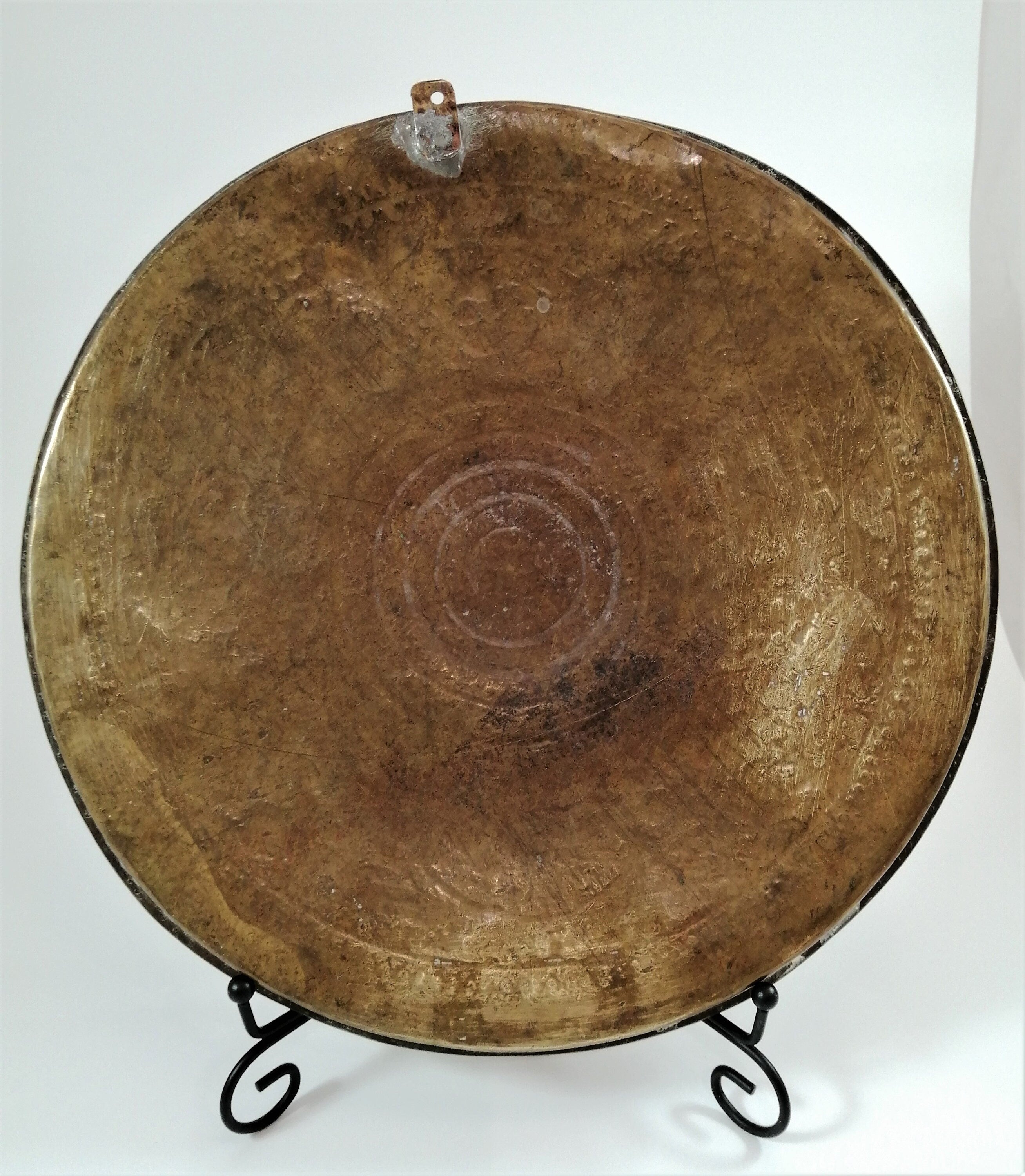 Antique Benares Brass Tray: 19th Century Indian Floral Horse Motif