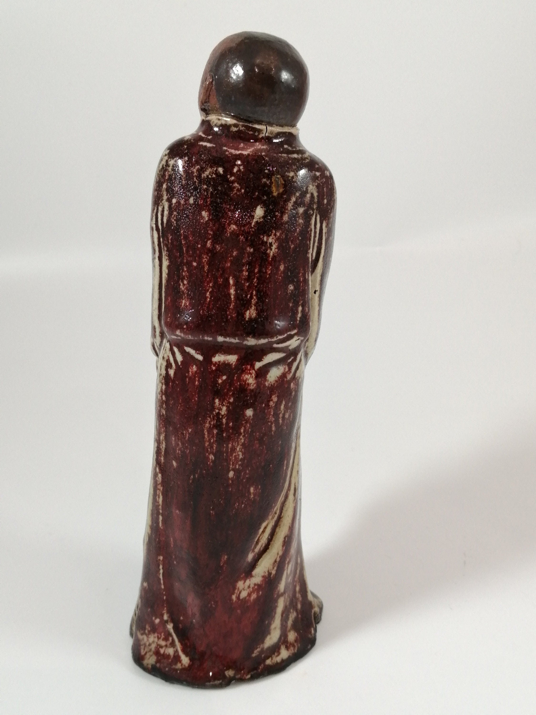 Antique Shiwan Ware Monk Figurine: Hand-Sculpted Chinese Pottery, Jun Glaze