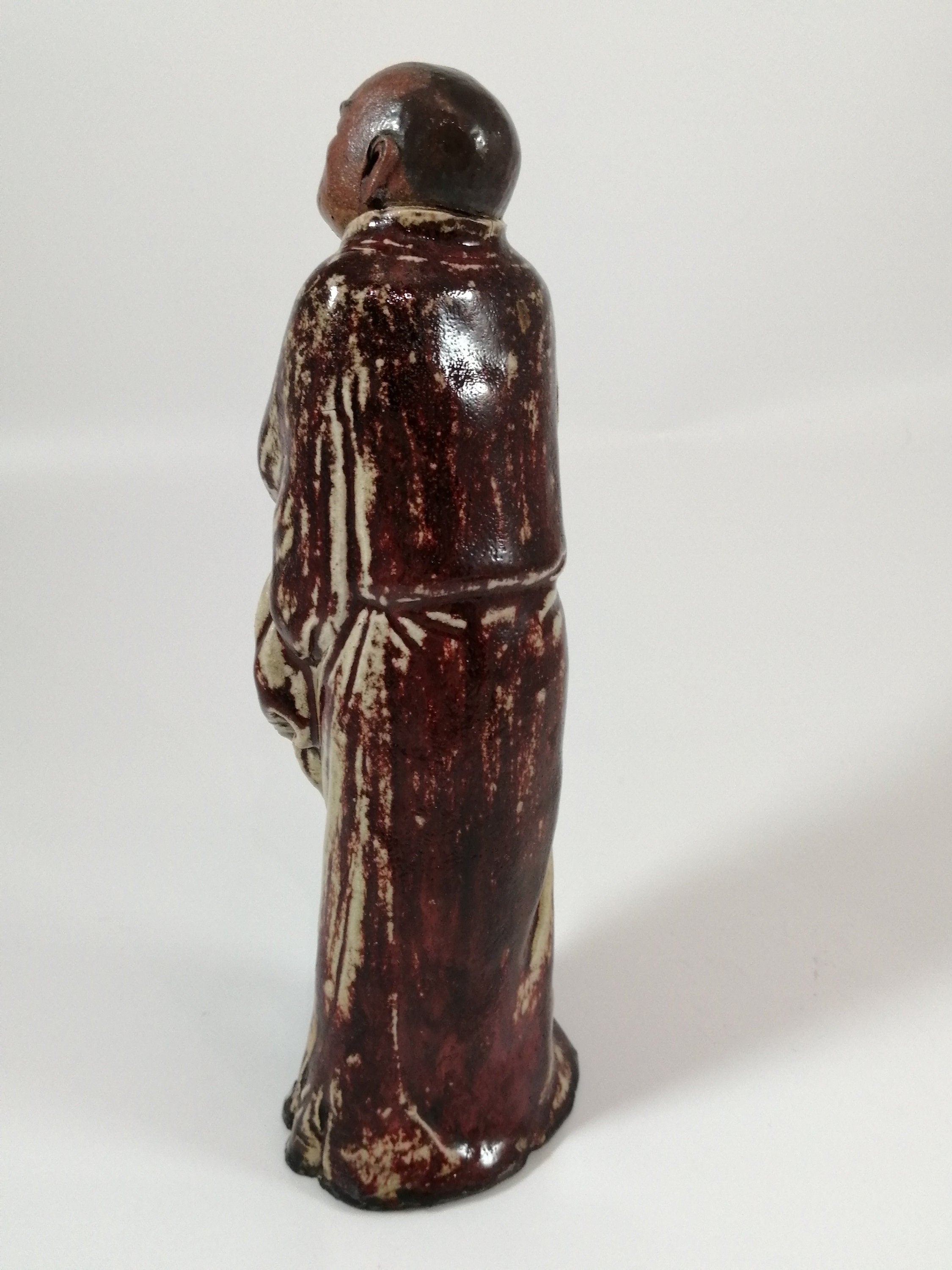 Antique Shiwan Ware Monk Figurine: Hand-Sculpted Chinese Pottery, Jun Glaze