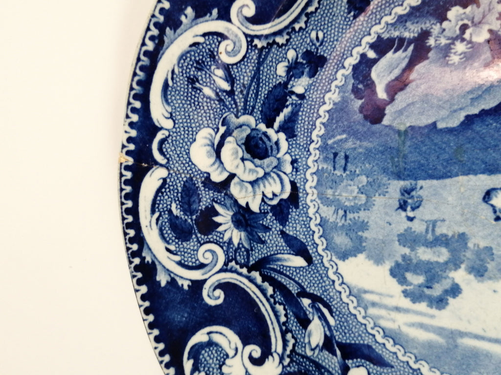 Antique Blue Transferware Plate: Enoch Wood "Hunter Dog" Sporting Scene