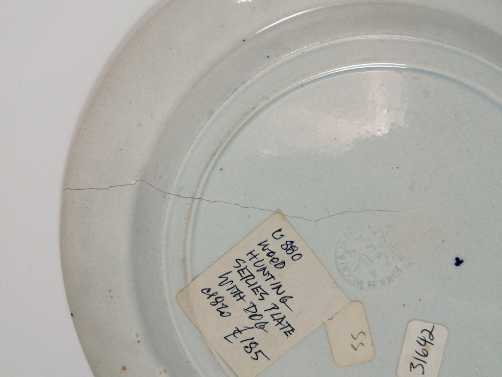 Antique Blue Transferware Plate: Enoch Wood "Hunter Dog" Sporting Scene
