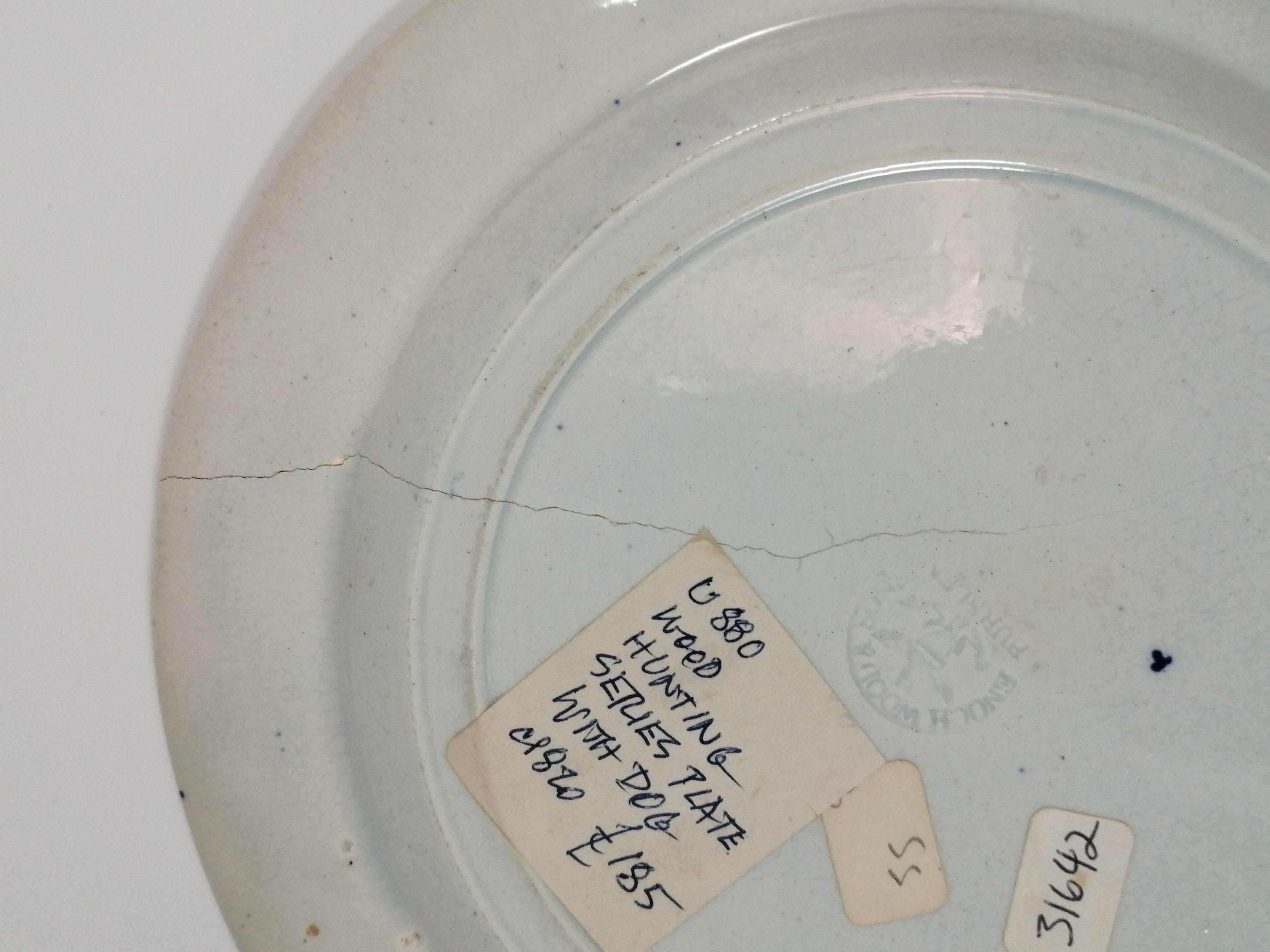 Antique Blue Transferware Plate: Enoch Wood "Hunter Dog" Sporting Scene