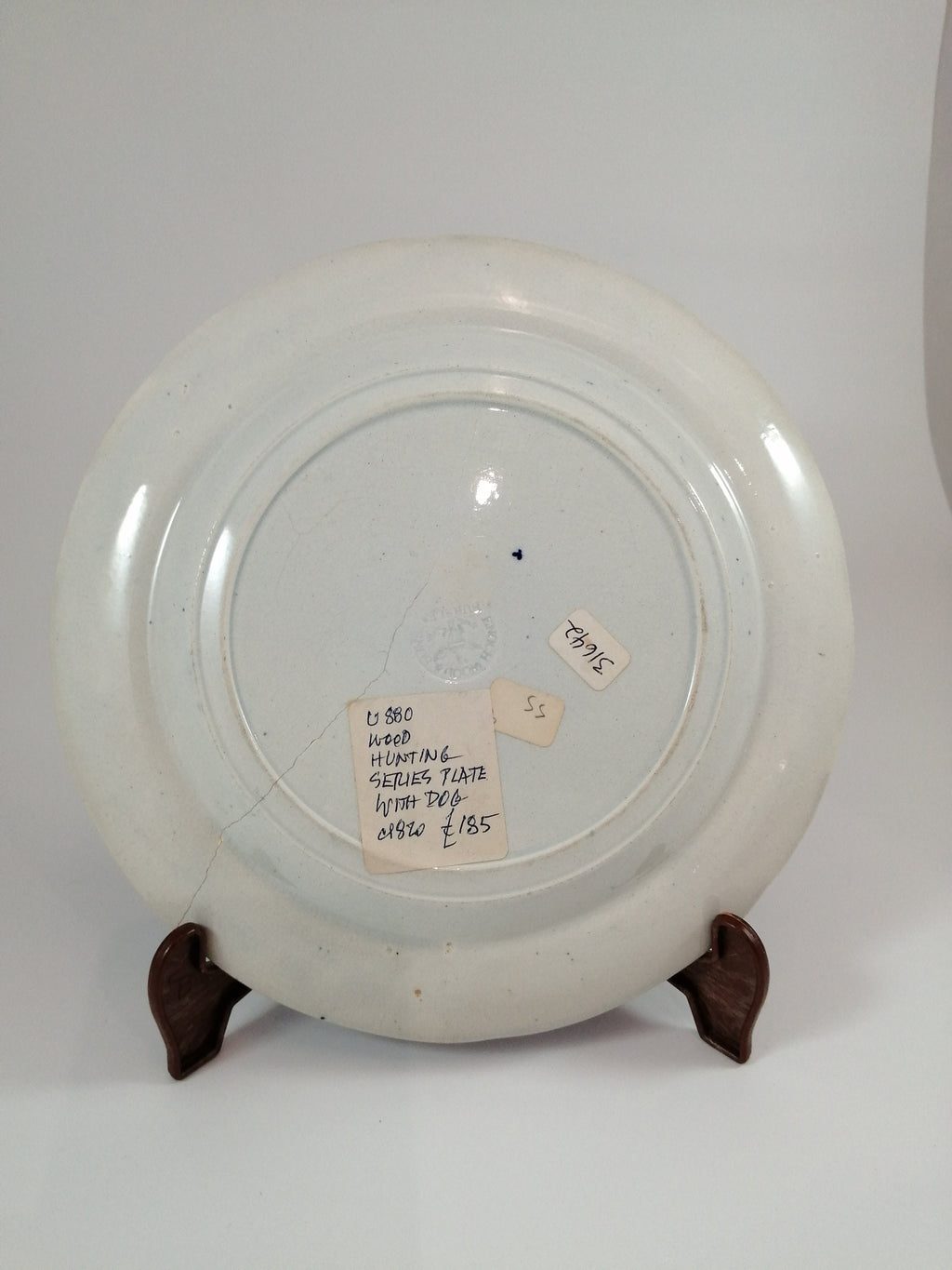 Antique Blue Transferware Plate: Enoch Wood "Hunter Dog" Sporting Scene