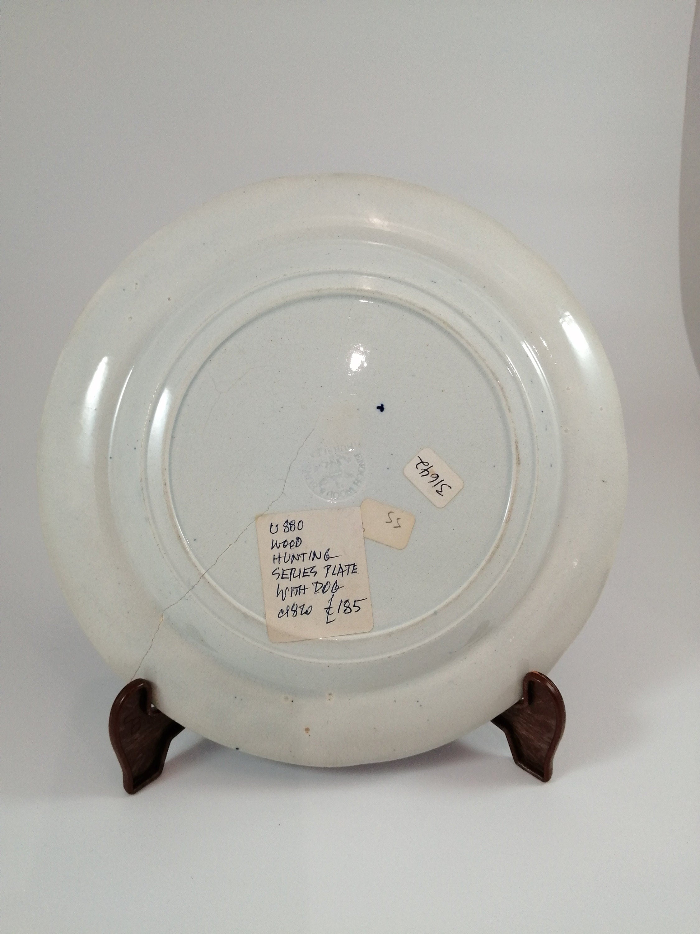 Antique Blue Transferware Plate: Enoch Wood "Hunter Dog" Sporting Scene