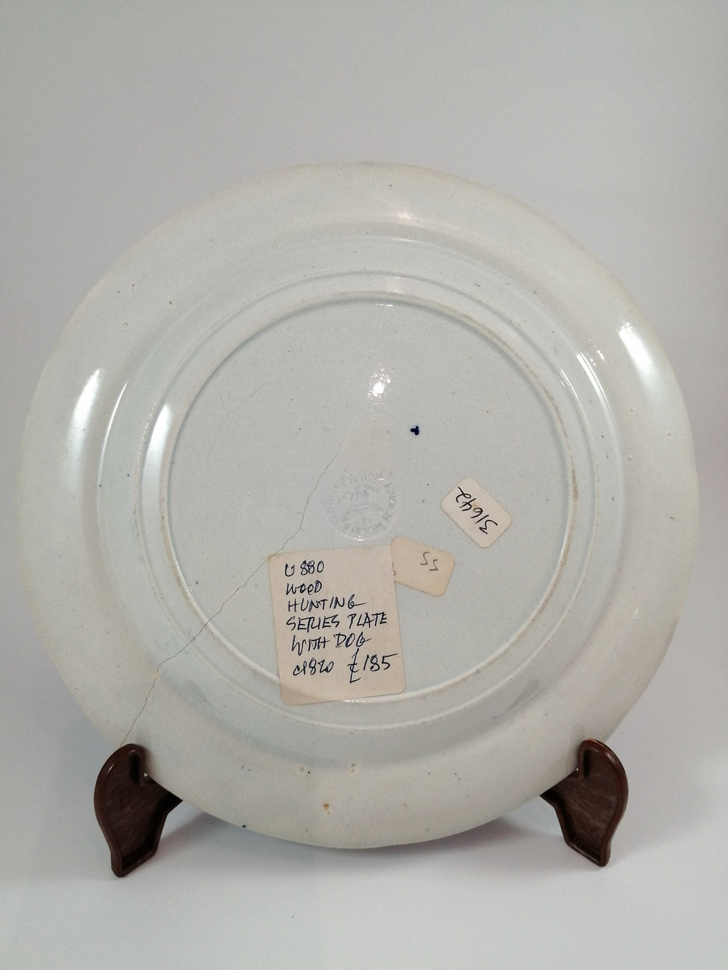 Antique Blue Transferware Plate: Enoch Wood "Hunter Dog" Sporting Scene