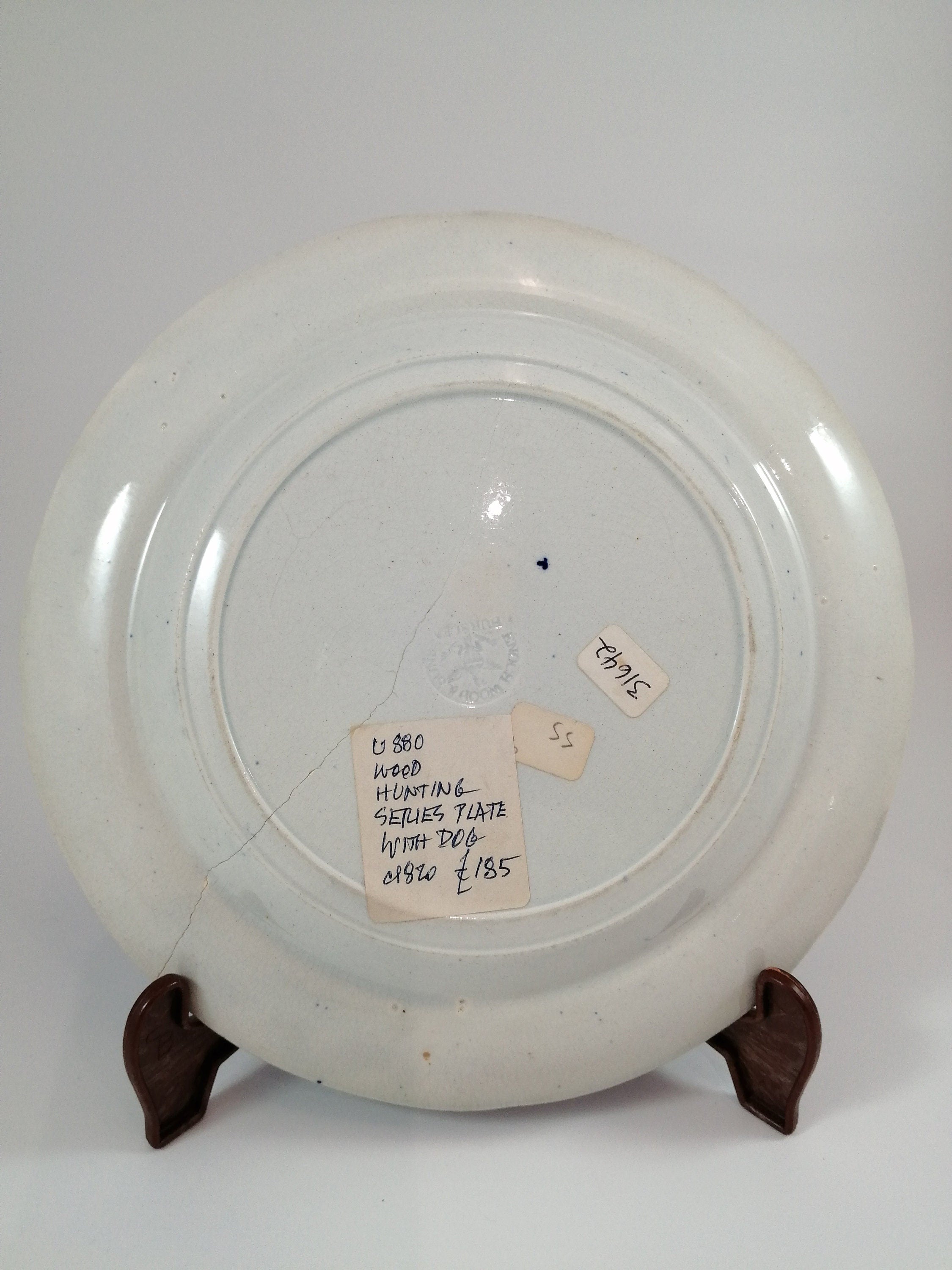 Antique Blue Transferware Plate: Enoch Wood "Hunter Dog" Sporting Scene