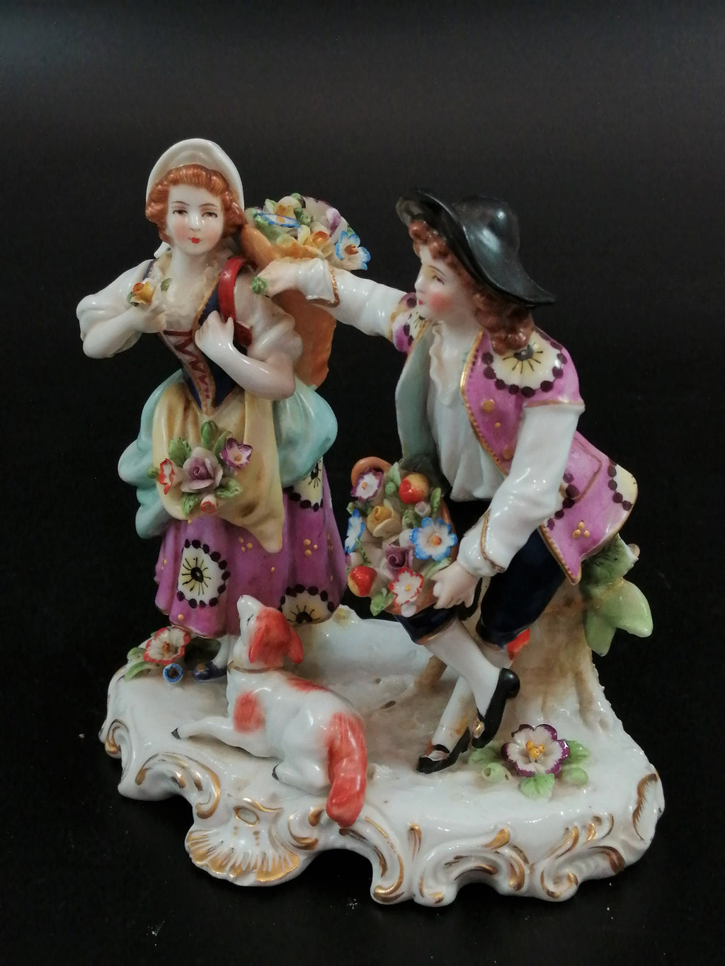 Antique French Porcelain Figurine: Chelsea Style, Floral Decor